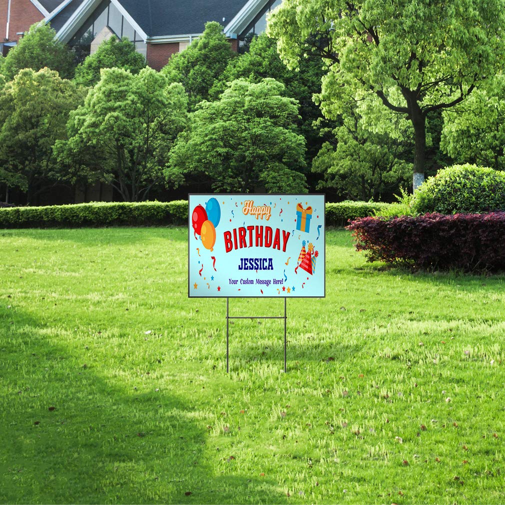 Custom Personalized Happy Birthday Yard Sign for Girls - Rose & Blue Design - Single-Sided Print - 24x18 Inches - Perfect for Outdoor Celebrations, Parties & Special Events