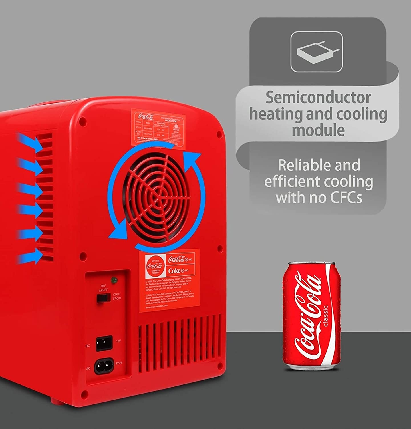 KOOLATRON Classic 6 Can Portable Thermoelectric Mini Fridge Cooler - 4L/4.2 Qt Capacity, 12V DC/110V AC, Red - Perfect for Home, Dorm, Car, Boat - Keep Beverages, Snacks, Skincare & Medication Fresh
