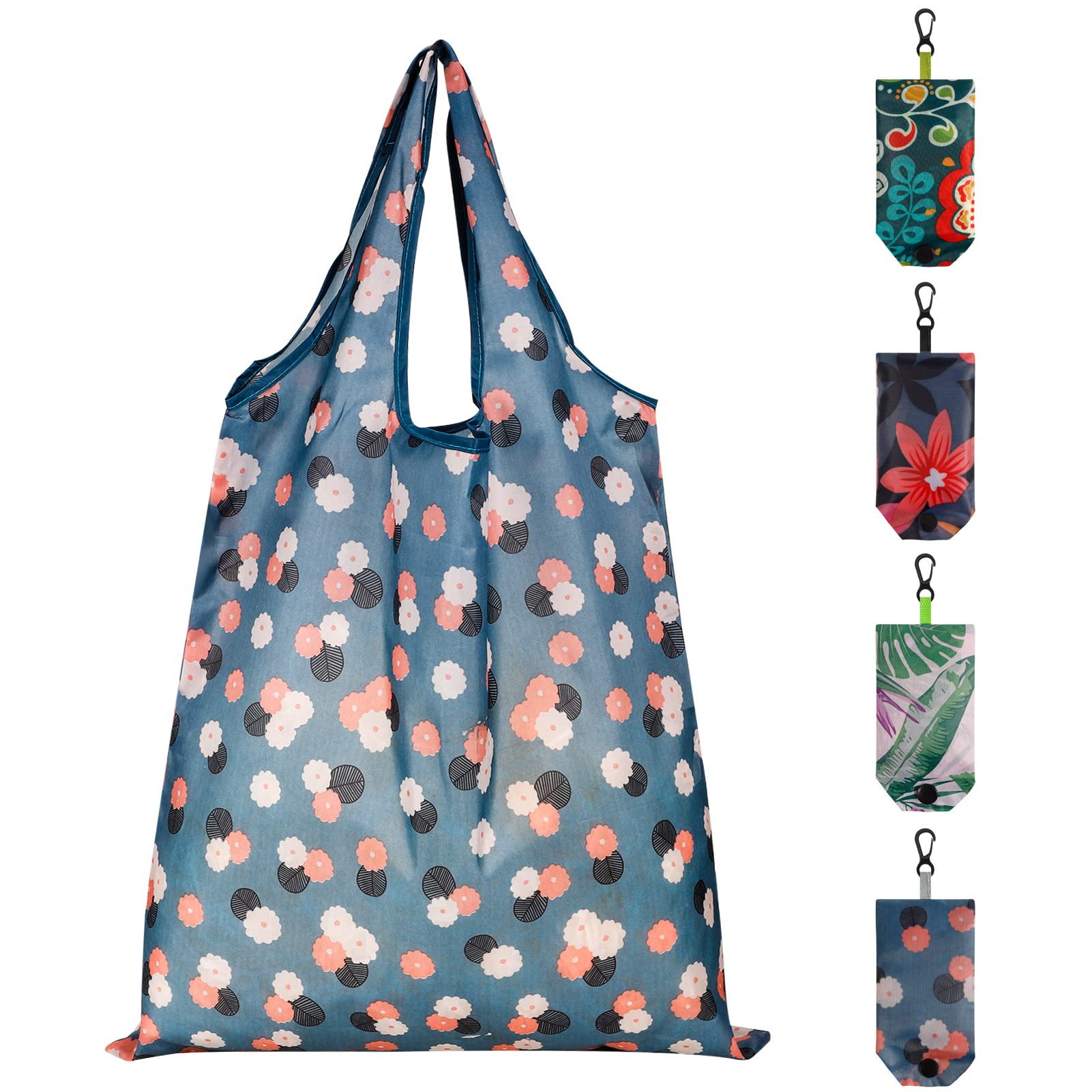 QINREN 4-Pack Reusable Foldable Grocery Bags - Eco-Friendly Washable Shopping Totes with Pouch for Daily Use, Groceries & Travel | Perfect for Supermarket, Farmers Market & Beach Trips