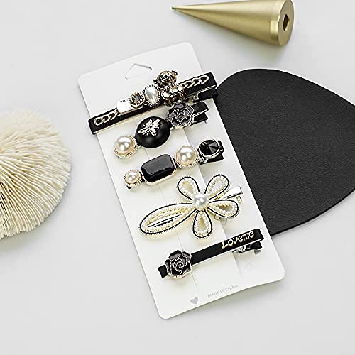 QURAX 5Pcs Black Hair Clips with Elegant Pearl - Women's Hair Accessories for Styling, Retro Bear Hair Pins for Girls - Perfect for Weddings, Parties & Everyday Use