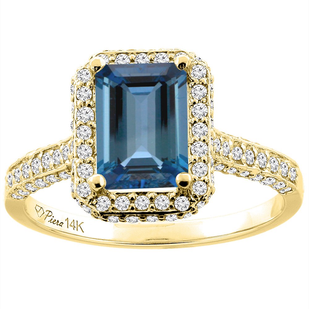 14K White Gold Natural London Blue Topaz Octagon Engagement Ring 8x6mm - Size 5-10 - Perfect for Proposals, Anniversaries & Bridal Jewelry