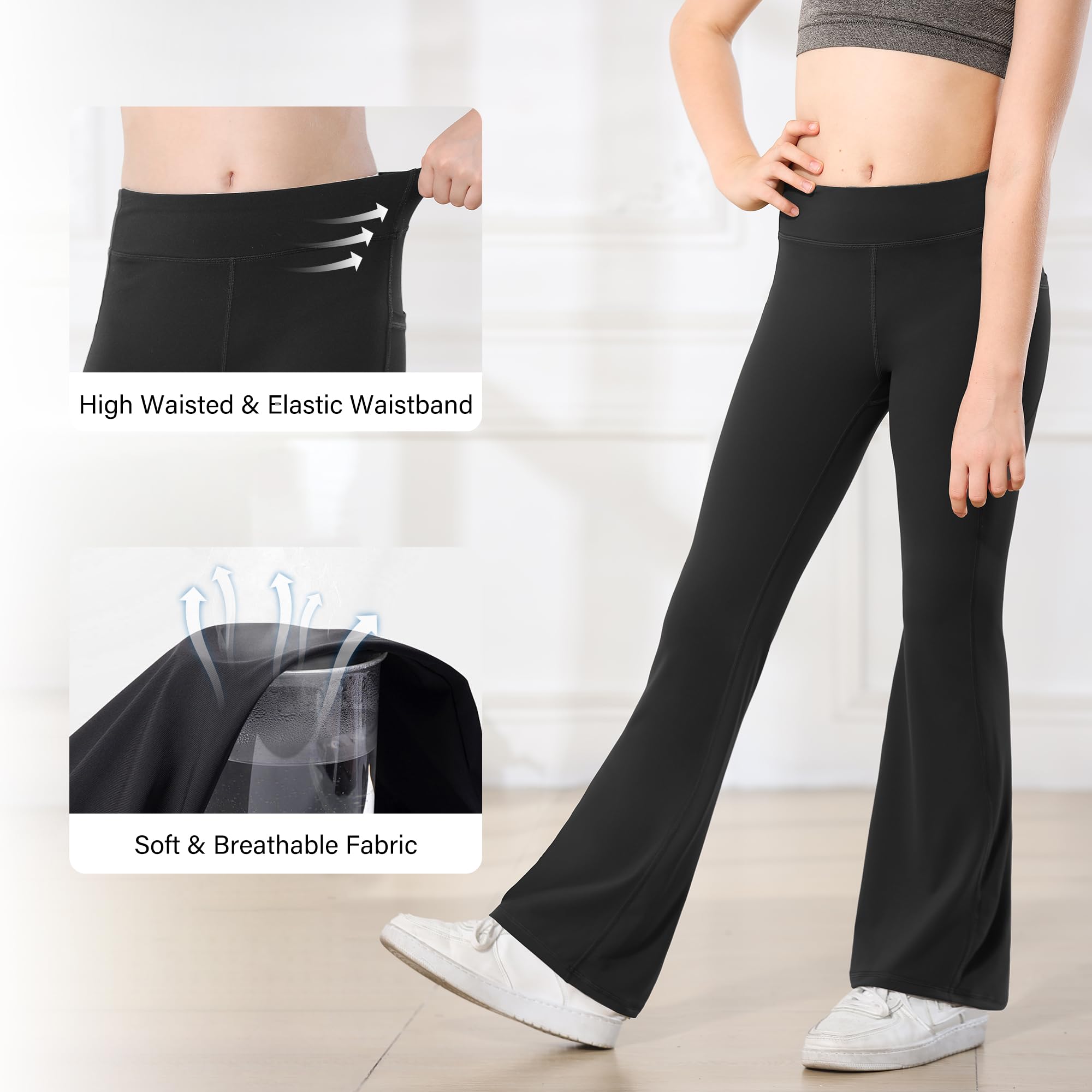Stelle Girls' High Waisted Bootcut Yoga Pants with Pockets - Flare Leggings for Dance & Bell Bottoms Style | Perfect for Kids' Yoga, Dance Classes & Casual Wear