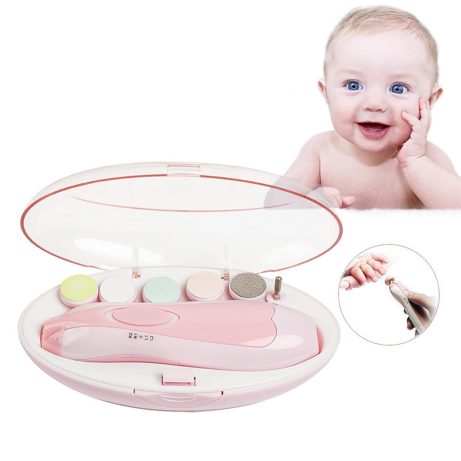 ORIGINAL MART Baby Nail Trimmer with LED Light - Safe Electric Nail Clippers Kit for Newborns, Infants & Toddlers - Gentle Fingernail & Toenail Care, Polish & Trimming - Perfect for Travel, Home Use & Baby Grooming Kits