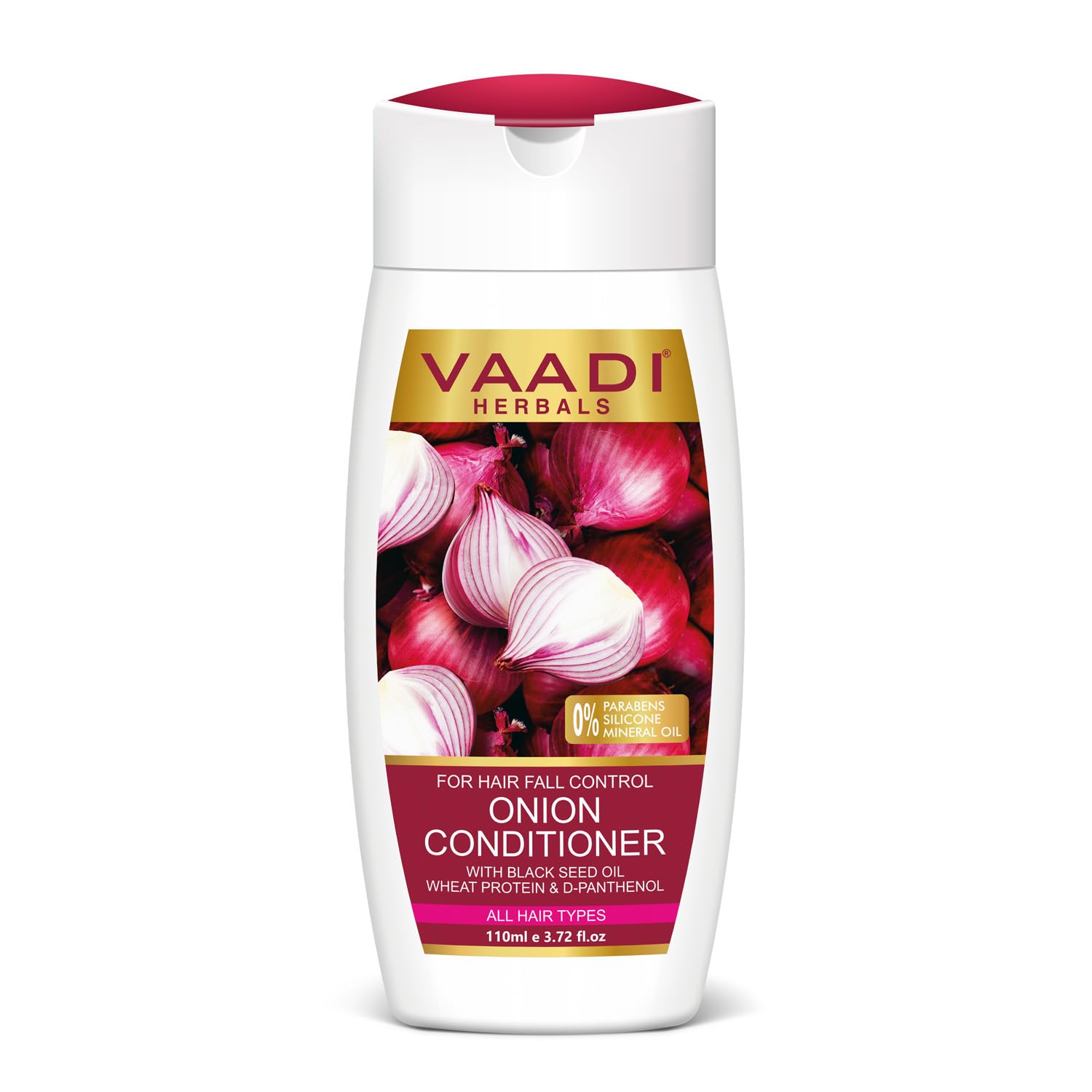Vaadi Herbals Onion Hair Fall Conditioner for Dry Damaged Hair - Sulfate Free with Onion Extract, Black Seed Oil & Wheat Protein - Deep Hydration for Frizzy Hair - Perfect for Daily Hair Care & Repair (110ml)