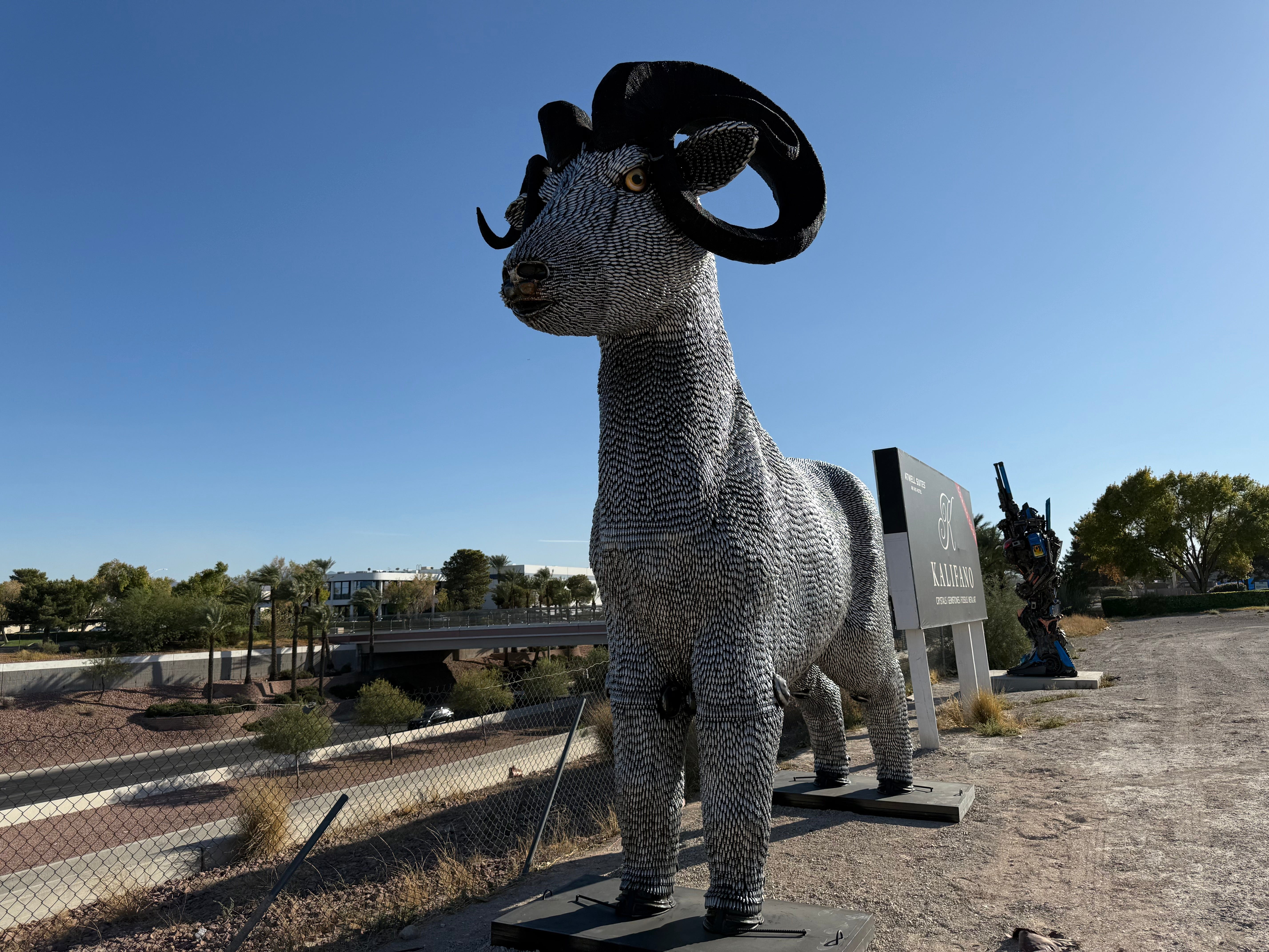 15ft CO2 Canisters and Spark Plugs (80,000+ Units) - Big Horn Sheep Recycled Metal Sculpture for Home & Office Decor, Outdoor Garden Art, Unique Gifts for Wildlife Lovers