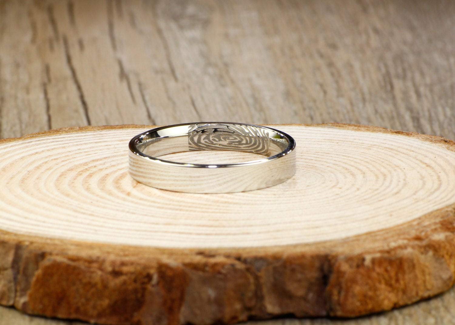 Custom Handmade Titanium Fingerprint Rings for Women - Personalized Wedding Band, Anniversary Ring, Unique Flat Plain Design - Perfect for Engagements, Weddings & Special Gifts