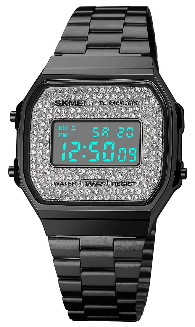 Luxury Unisex Digital Watch - Stainless Steel Band, Multifunction Square Electronic Watch with Crystal for Men & Women | Perfect for Sports, Fitness & Everyday Wear