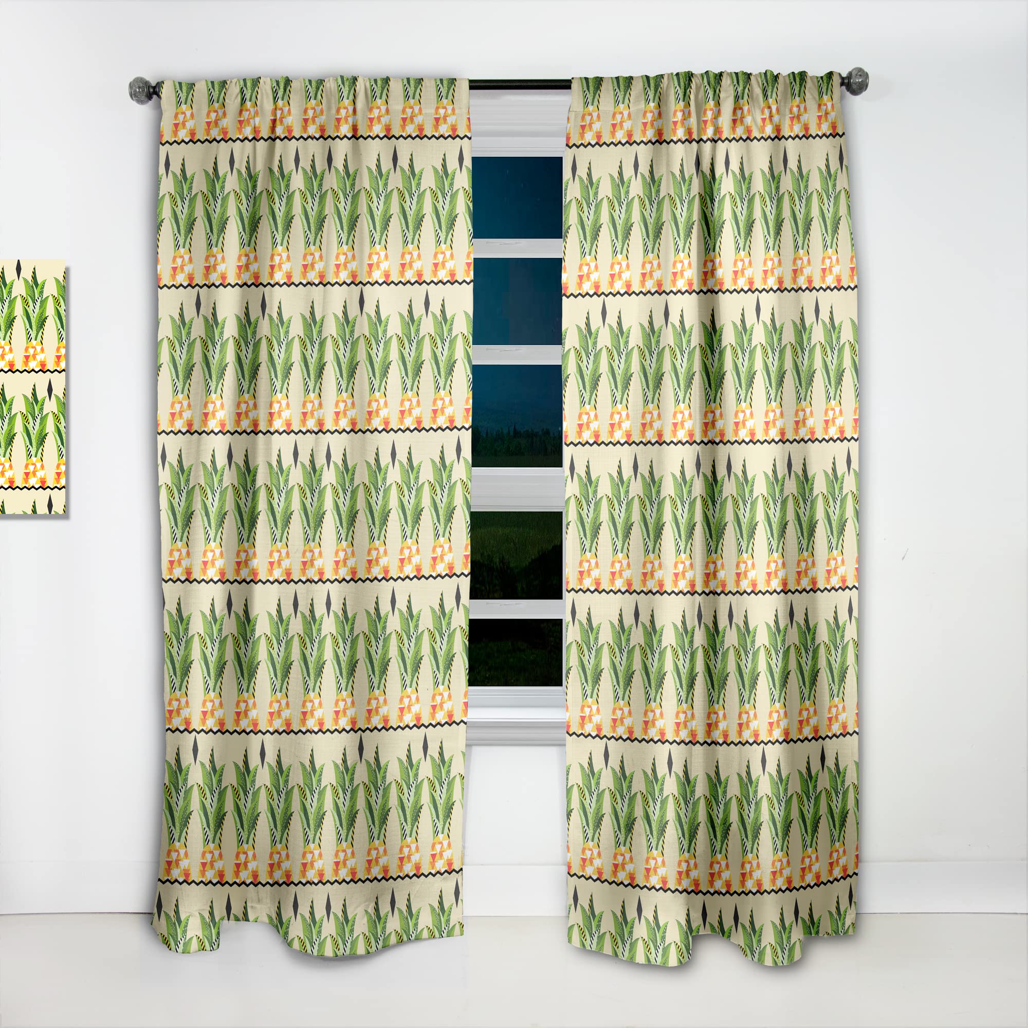 DesignQ Pineapple Geometric Print Thermal Insulated Curtains - Single Panel 52x90 Inches - Blackout Drapes for Bedroom & Living Room - Perfect for Home Decor and Sun Protection