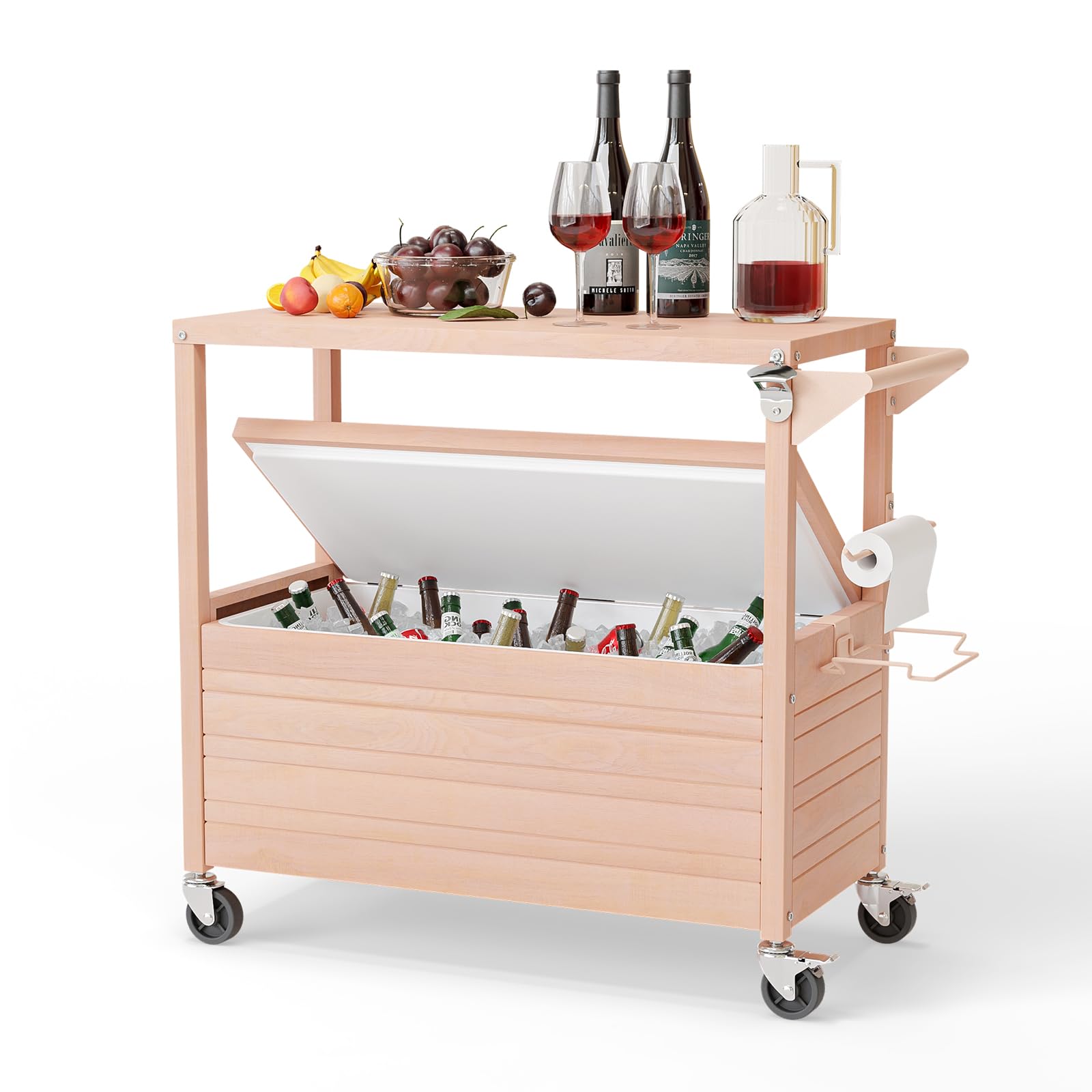 VINGLI 80 Quart Rolling Ice Chest Cooler with Wheels - Portable Cooler Table for Outdoor, Camping, Tailgating & Pool Parties - Includes Built-in Table, Beverage Storage & Bottle Opener - Perfect for BBQs, Beach Trips & Backyard Gatherings