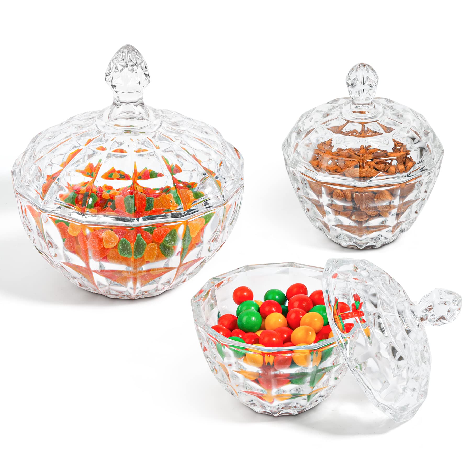 ComSaf Clear Glass Candy Dish with Lid (2 Pack) - Airtight Covered Candy Bowl & Crystal Candy Jar for Home, Kitchen, Office - Perfect for Parties, Weddings, Birthday Gifts & Holiday Treats