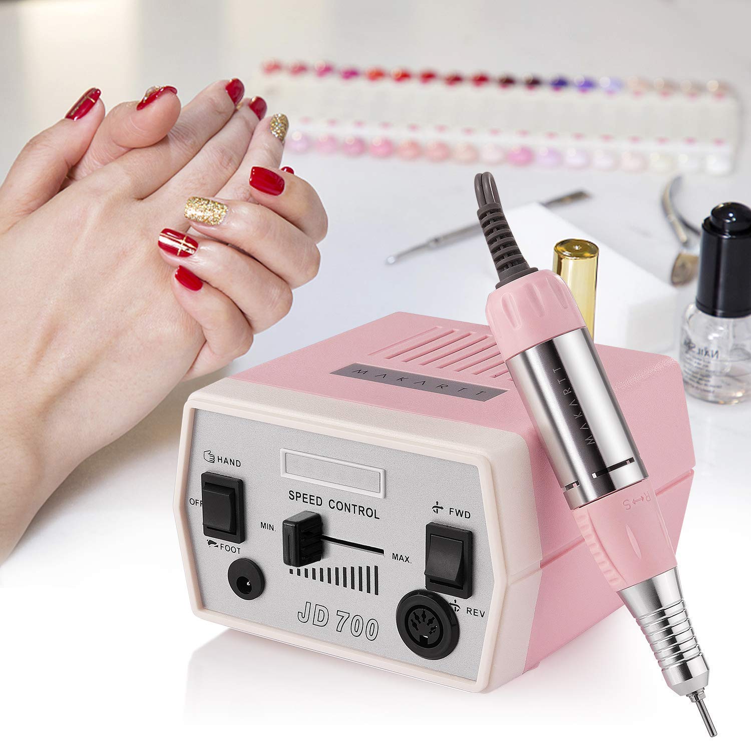 Makartt Geneviere Professional Electric Nail Drill Machine Kit with 3XF Drill Bits - Portable Manicure Pedicure Tool for Salon & Home Nail Care