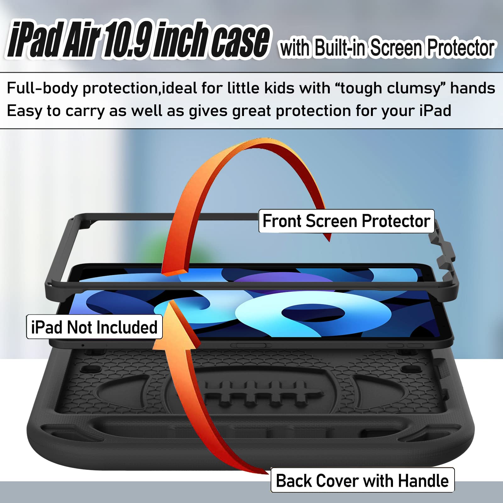 LTROP iPad Air 5/4 Case (2022/2020) & iPad Pro 11 Case (2021/2020/2018) - Shockproof Protective Cover with Built-in Screen Protector & Adjustable Stand - Perfect for Work, Travel, and Entertainment - Black
