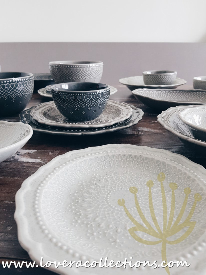 French Lace Dinnerware Set - Elegant Porcelain Plates & Bowls for Formal Dining, Wedding Reception & Holiday Table Setting (50% Off Limited Time Sale)