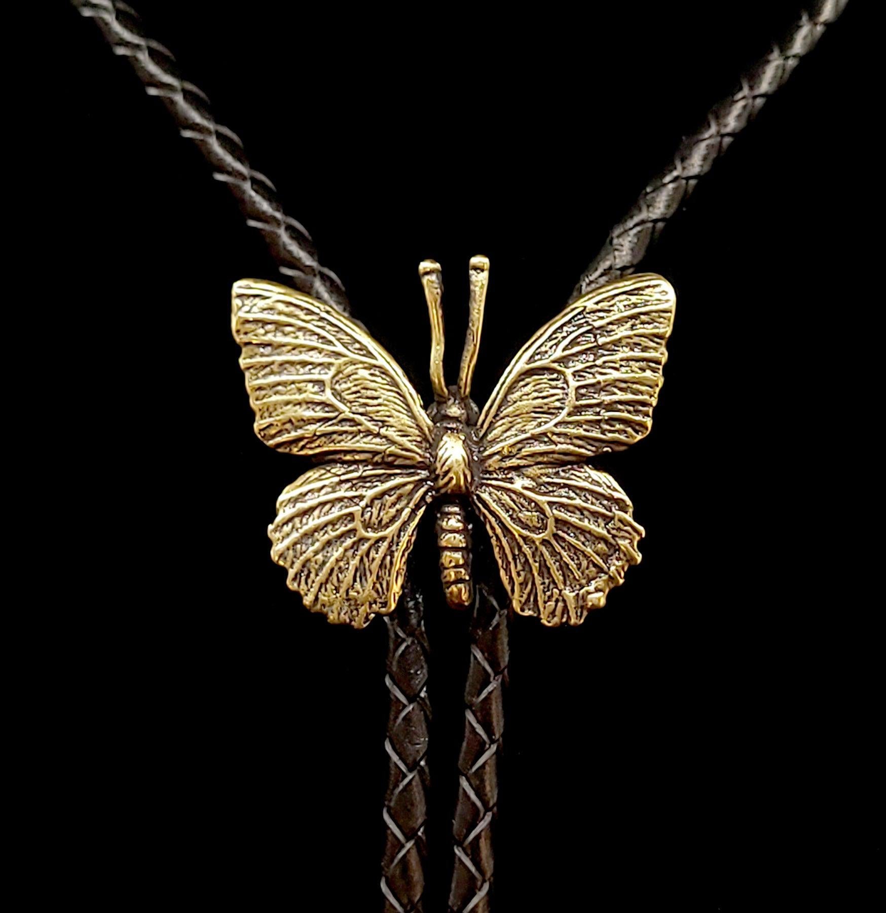 Vintage Brass Butterfly Bolo Tie for Men & Women - Western Style Adjustable Necklace - Perfect for Cowboy Outfits, Rodeo Events & Western Fashion