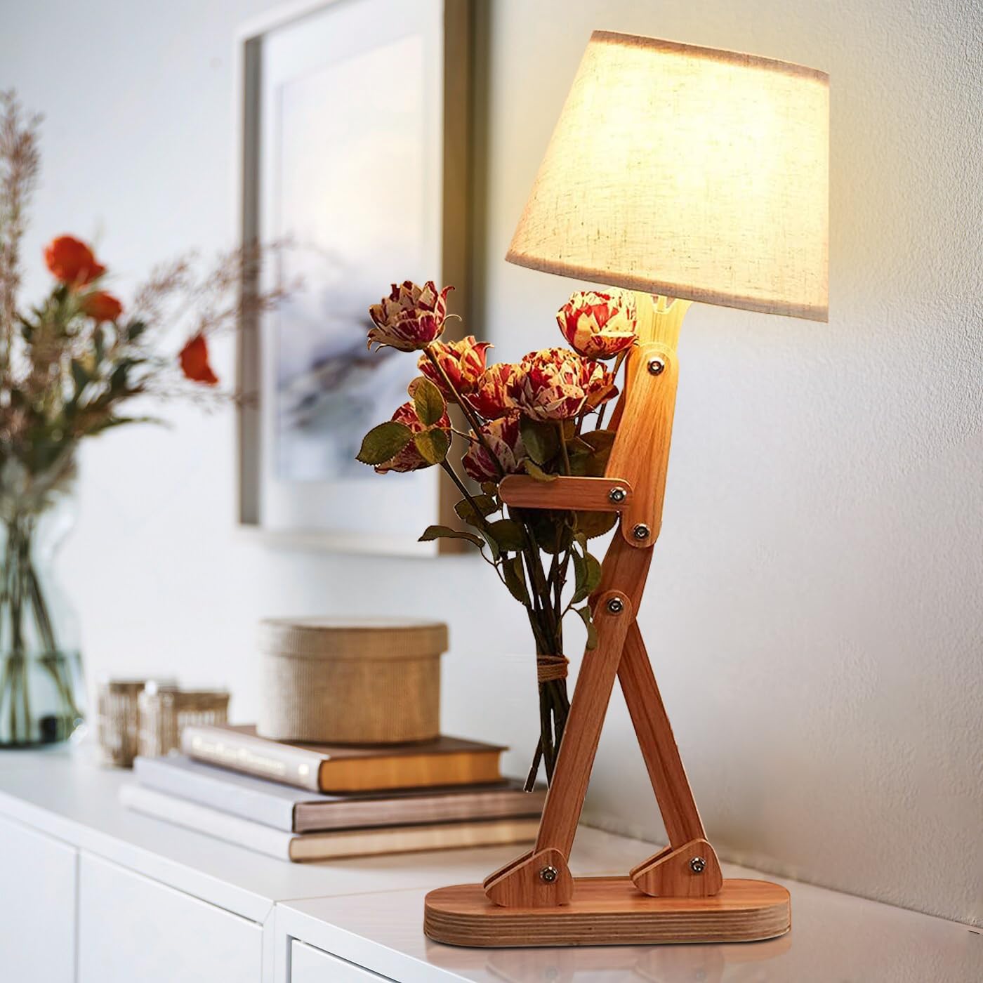 Adjustable Wooden Desk Lamp with Swing Arm - Cute Nightstand Light for Bedroom, Living Room, Office & Dorm - E12 Bulb Compatible - Perfect for Reading, Studying & Bedside Lighting