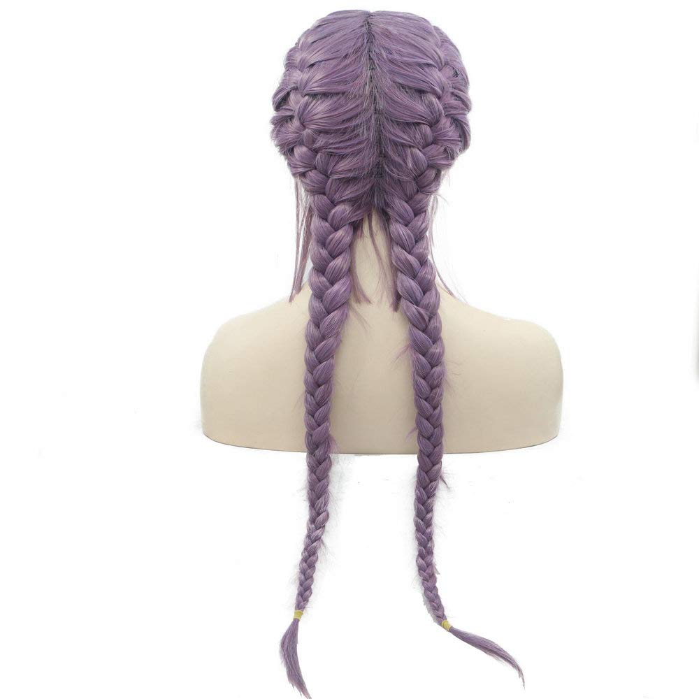 Purple Braided Wigs with Baby Hair - High Temp Synthetic Lace Front Wigs for Women | Lilac Lavender Natural 2x Twist Double Braids | Perfect for Drag Queens, Cosplay & Everyday Glam
