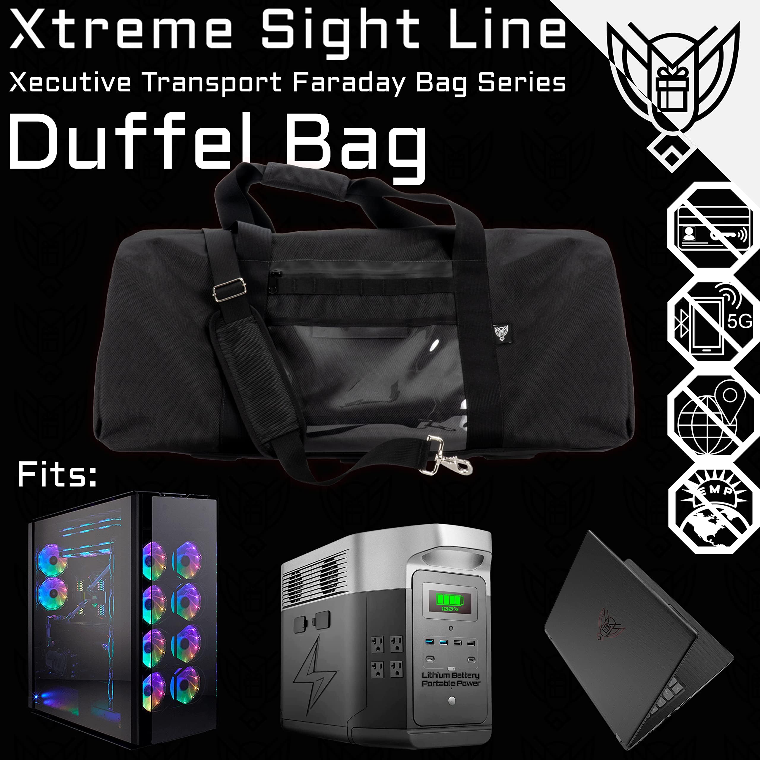 Xecutive Transport Faraday Duffel Bag - Military Grade Anti-Theft Bag with MOLLE System for Laptops, Tablets & Large Electronics - RFID Blocking for Data Security & Hacking Protection - Ideal for Executive Travel, Business Trips & Outdoor Adventures