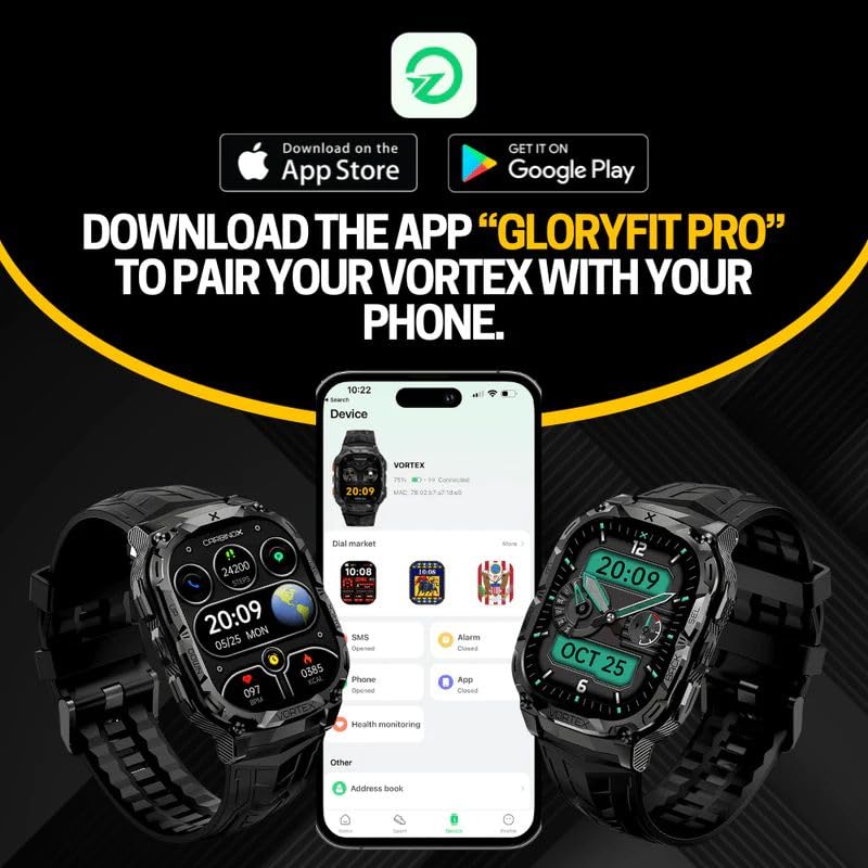 CARBINOX Vortex Smart Watch with Charger - Rugged IP69K Waterproof Fitness Tracker for Android & iOS, 14-Day Battery Life, Military-Grade Durability - Perfect for Outdoor Sports, Hiking, and Daily Fitness Tracking