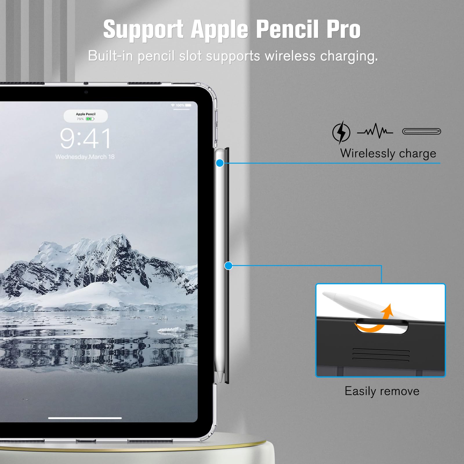 Fintie Clear Protective Case for iPad Air 11-inch (M3 2025/M2 2024) & 10.9-inch (5th/4th Gen) - Slim Transparent Back Cover with Built-in Apple Pencil Holder - Perfect for Work, School & Travel - Black
