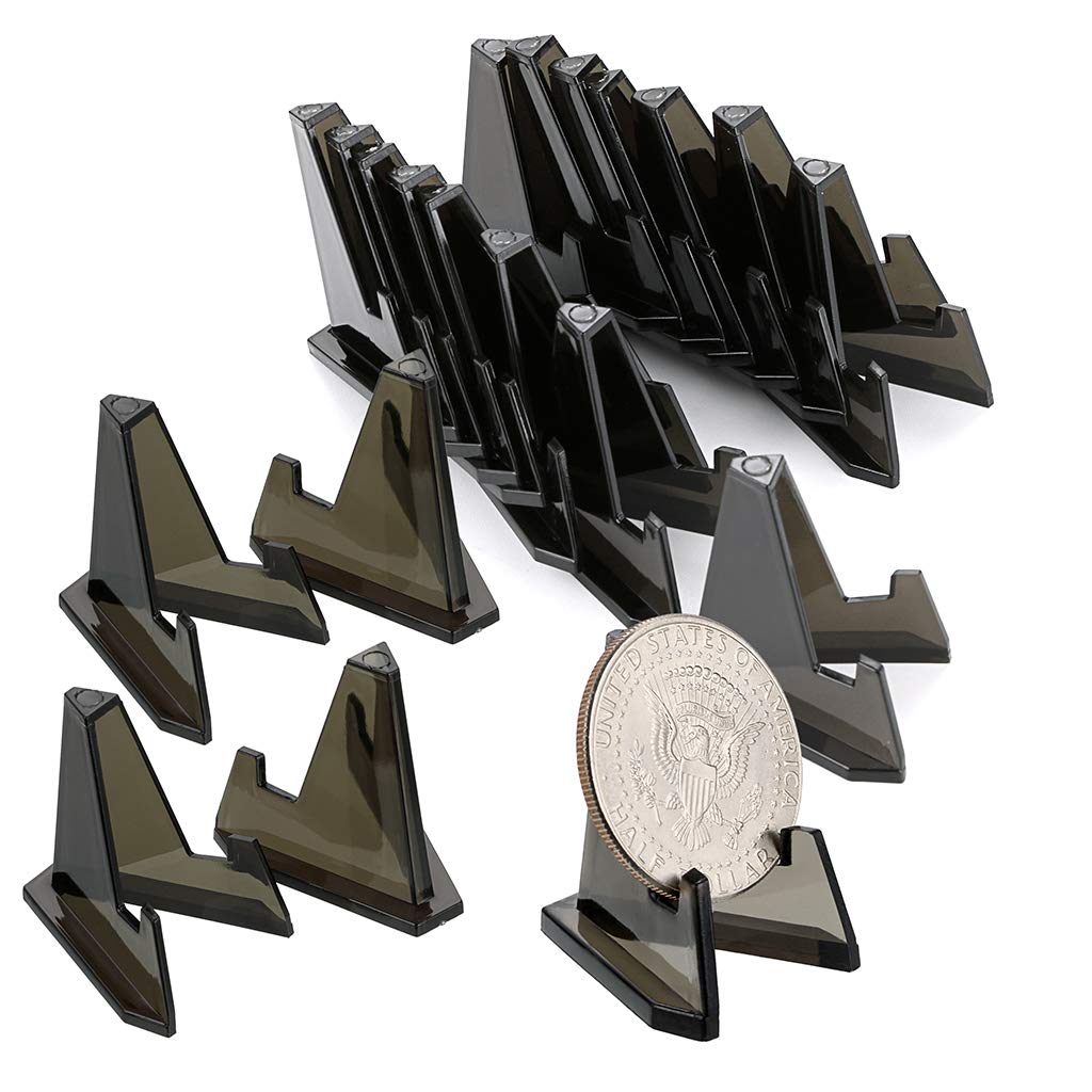 20 Pack Mini Acrylic Easel Stands - Black Display Holder for Coins, Medals, Casino Chips & Collectibles - Perfect for Showcasing Air-Tite Coin Capsules, Pocket Watches & Challenge Medals in Home Displays or Retail Stores