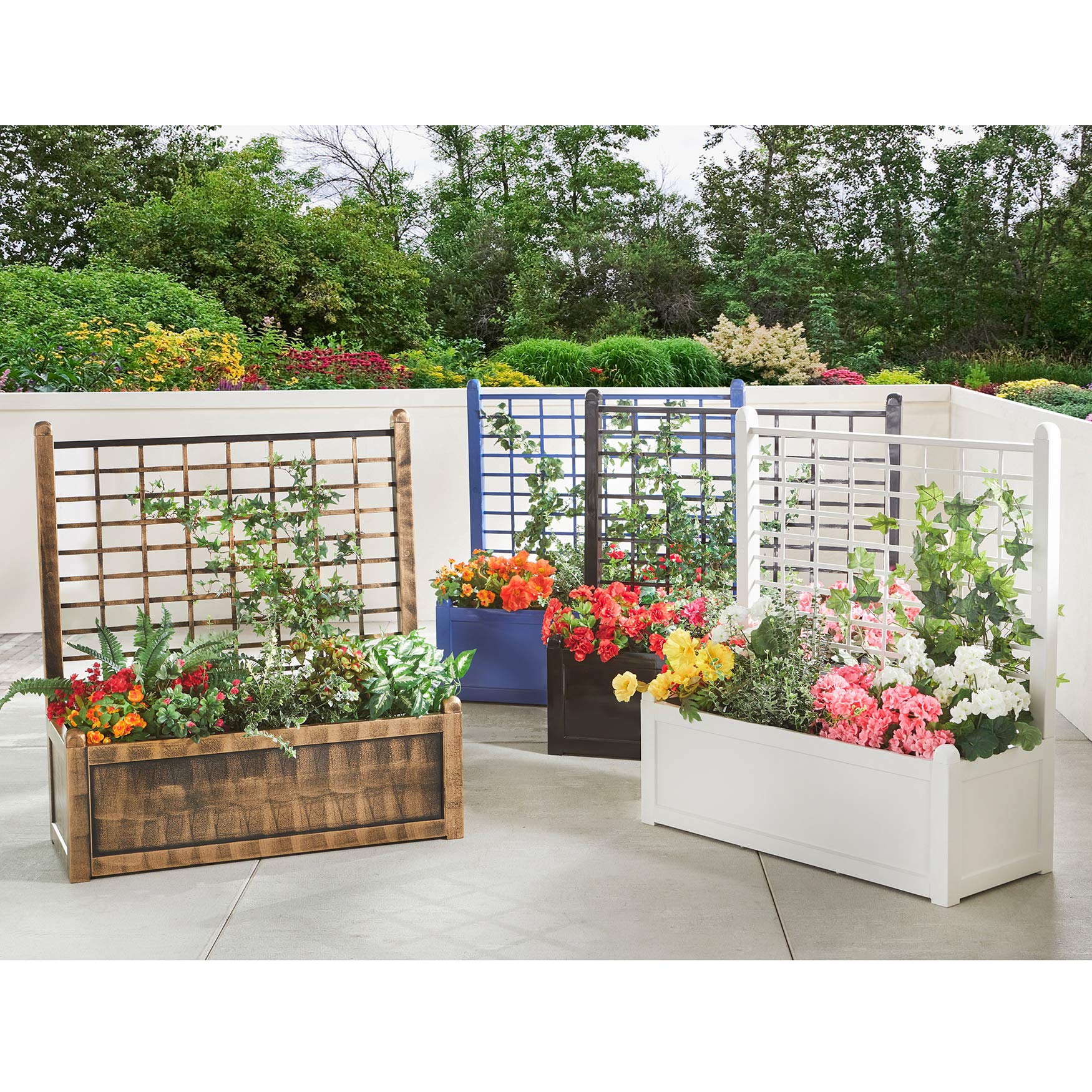 BrylaneHome Outdoor Freestanding Climbing Flower Planter Box with Trellis - Black Garden Planter for Patio, Deck & Yard - Perfect for Roses, Vines & Vertical Gardening