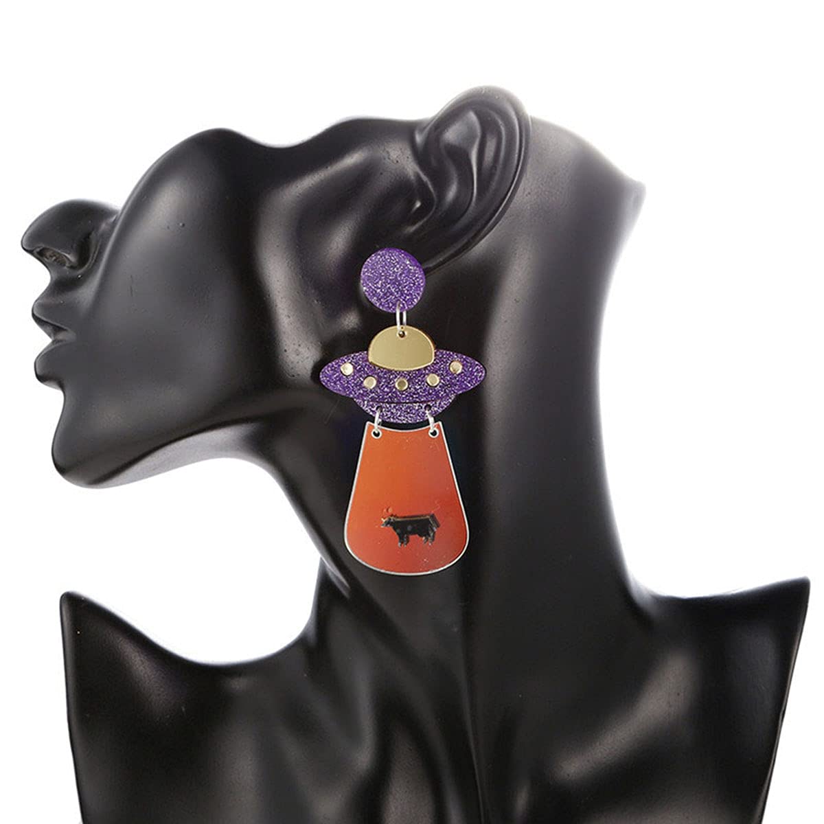 Alien UFO Acrylic Dangle Earrings - Cute Spaceship Drop Earrings for Women - Lightweight Cartoon UFO Jewelry - Perfect for Cosplay, Halloween, and Sci-Fi Fashion