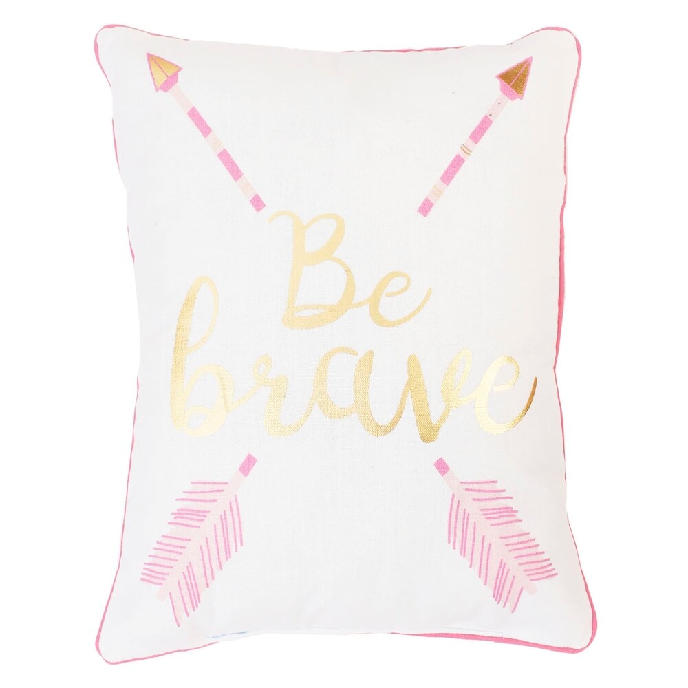 Reversible Kids Pillow - Pink & Gold Printed with 'Be Brave and Kind' Design | Soft & Comfortable for Bedroom, Nursery, or Playroom Decor