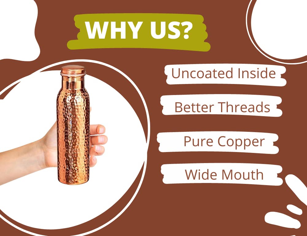 Pure Copper Water Bottle for Ayurvedic Health - Leak-Proof Design with Seal Cap, Seamless Joint-Free Construction | Perfect for Yoga, Meditation & Daily Hydration