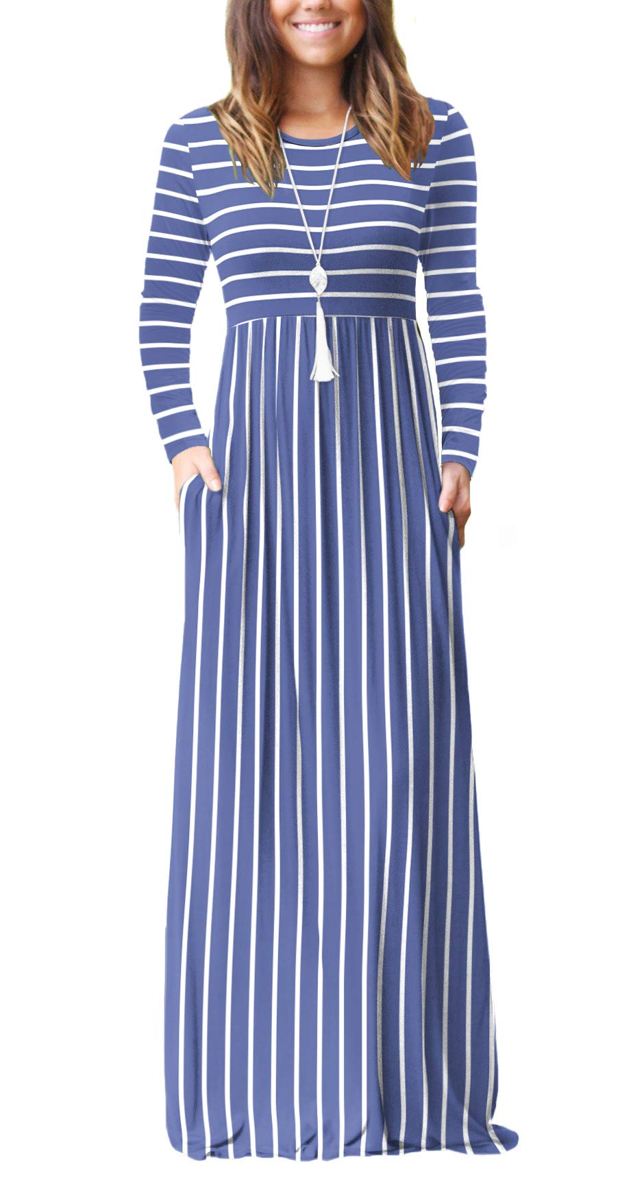 DEARCASE Women's Long Sleeve Maxi Dress with Pockets - Loose Fit Casual Plain Dress for Everyday Wear, Travel & Beach Cover Up