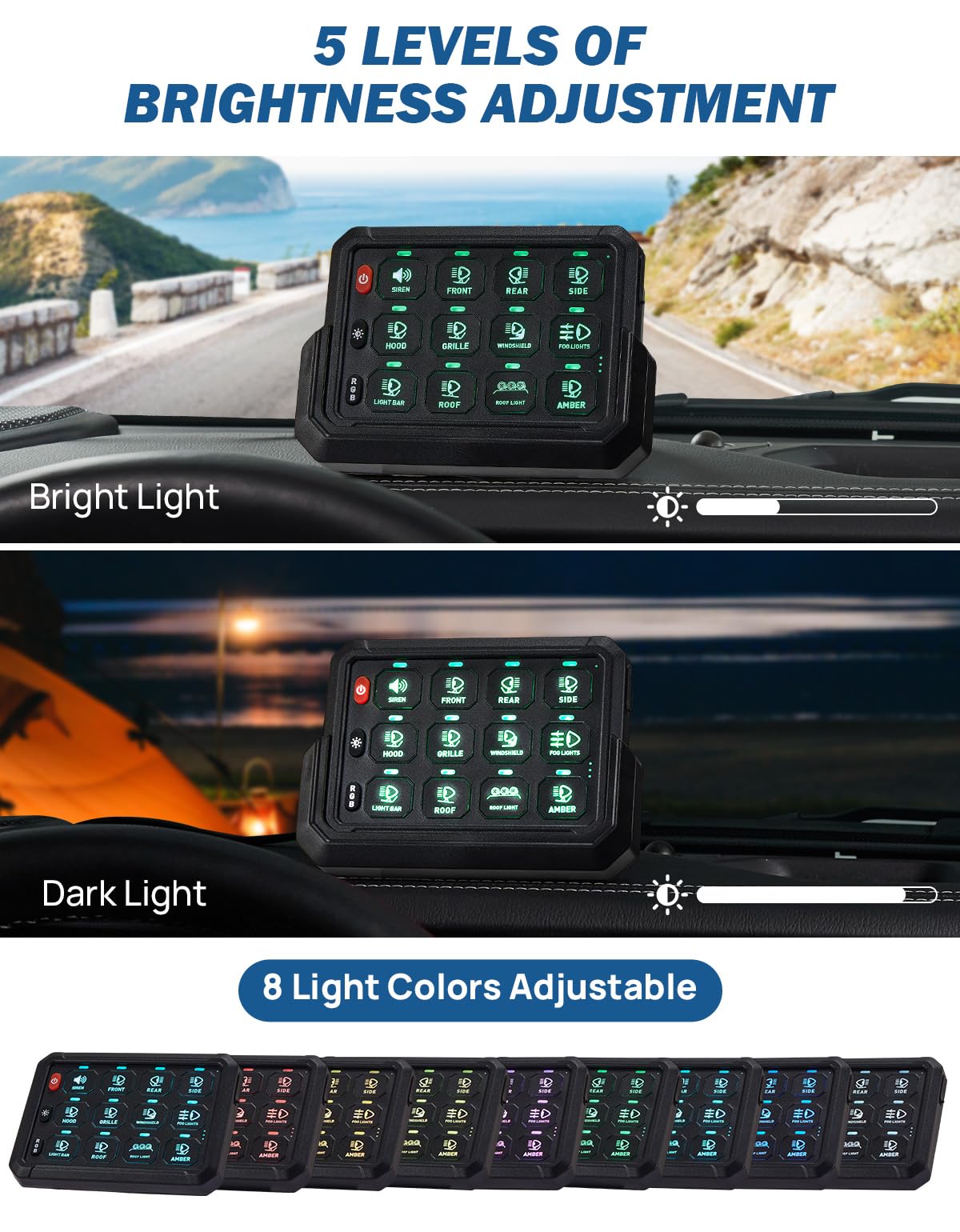 JOYTUTUS Wireless RGB 12 Gang Switch Panel - 5-Level Brightness & 8 Color Options - Universal Relay Control System for Offroad Lights - Waterproof Switch Panel for Trucks, Boats, UTVs, SUVs & Pickups - Perfect for Offroading, Marine & Vehicle Customization