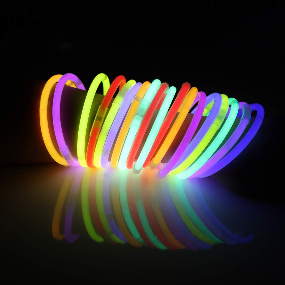 JOYIN 100 Pcs 8 Inch Glow Sticks Bulk Pack - Glow Bracelets & Necklaces for Parties, Raves, Concerts - Glow in the Dark Party Supplies for Halloween, Christmas, Easter, Football Games, Night Events & Festivals