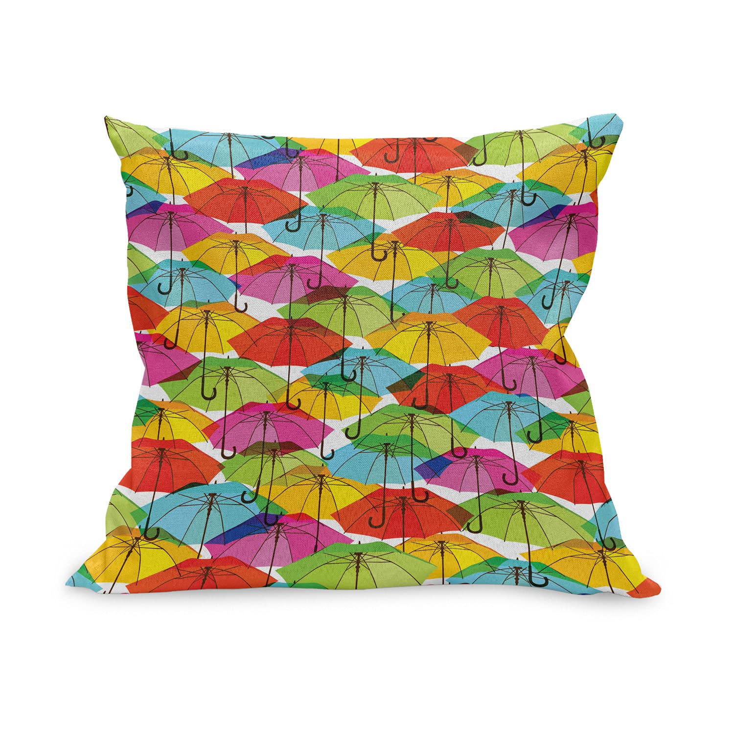 Ambesonne Modern Throw Pillow Cover 18x18 Inch - Vibrant Abstract Rain Umbrella Design in Multicolor, Decorative Square Cushion Case for Sofa, Bed & Home Decor | Perfect for Living Room, Bedroom & Dorm Styling