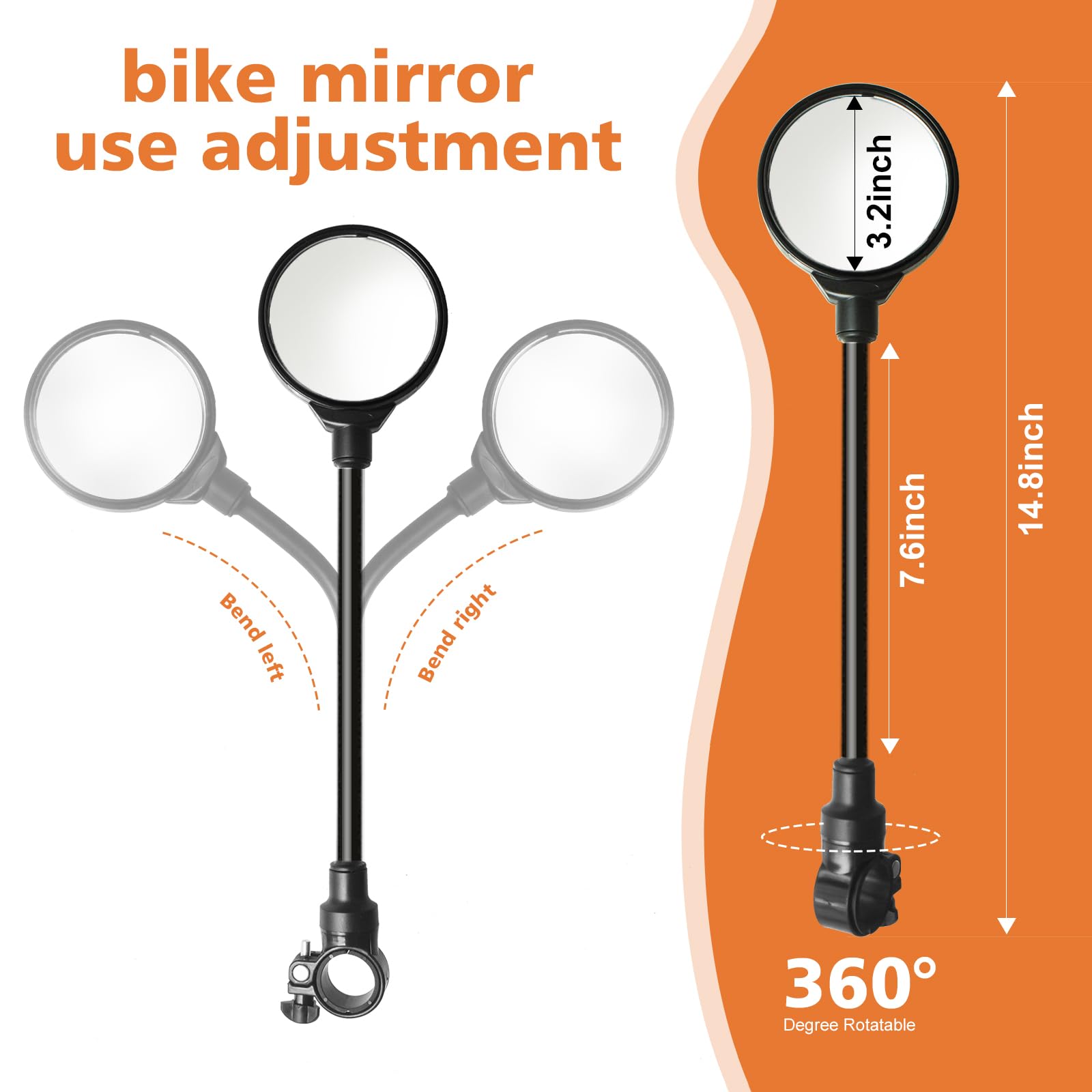 2 Pack Bike Mirror - Adjustable Handlebar Rearview Mirror with Wide Angle Acrylic Convex Lens for Mountain/Road Bikes - Enhanced Cycling Safety for Commuting & Outdoor Adventures