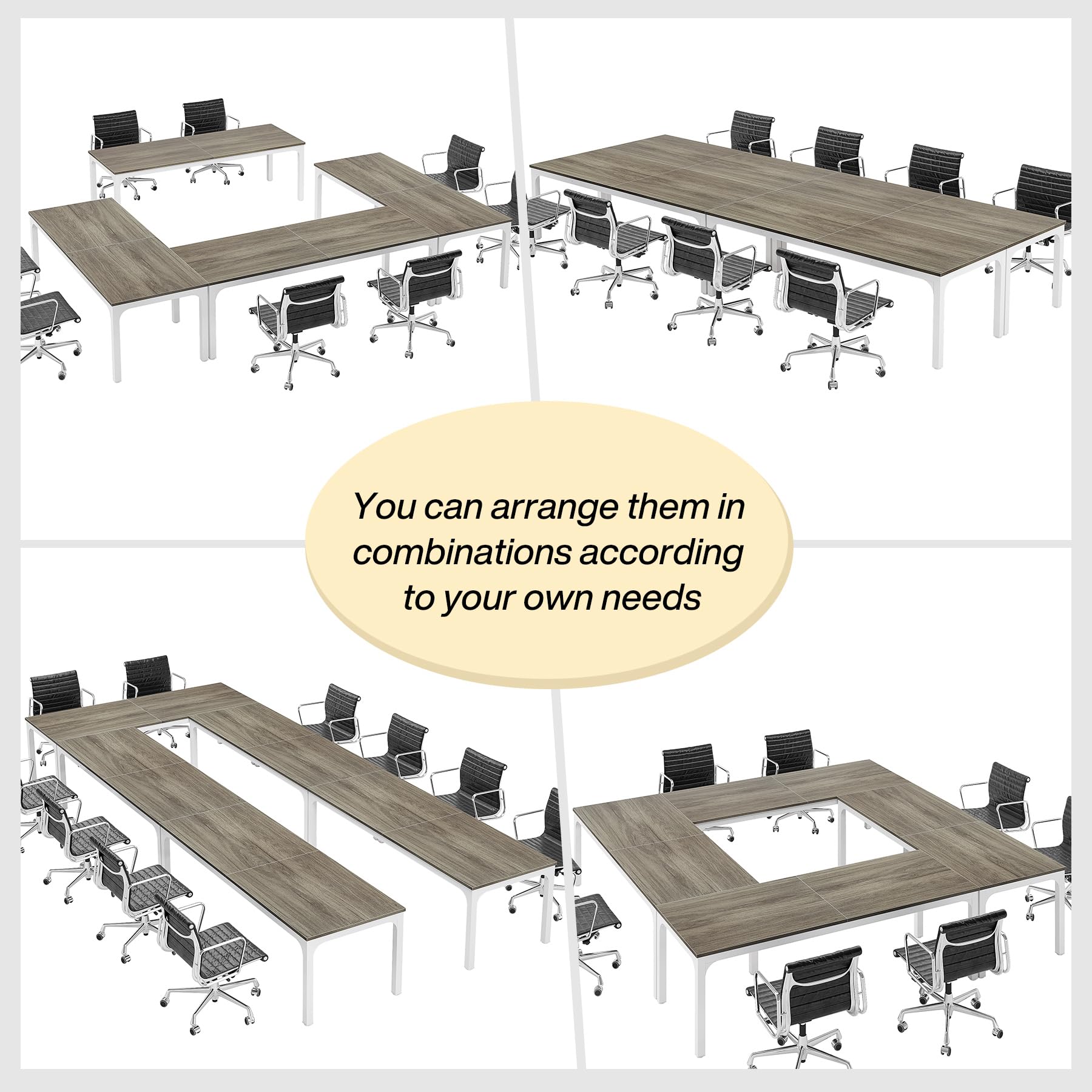 Tribesigns 78.74-Inch Large Conference Table Set - 13FT Oak & White Rectangular Meeting Table for Office, Seminar, and Business Meetings (4-Pack, Chairs Not Included) - Perfect for Conference Rooms, Team Collaborations, and Professional Workspaces