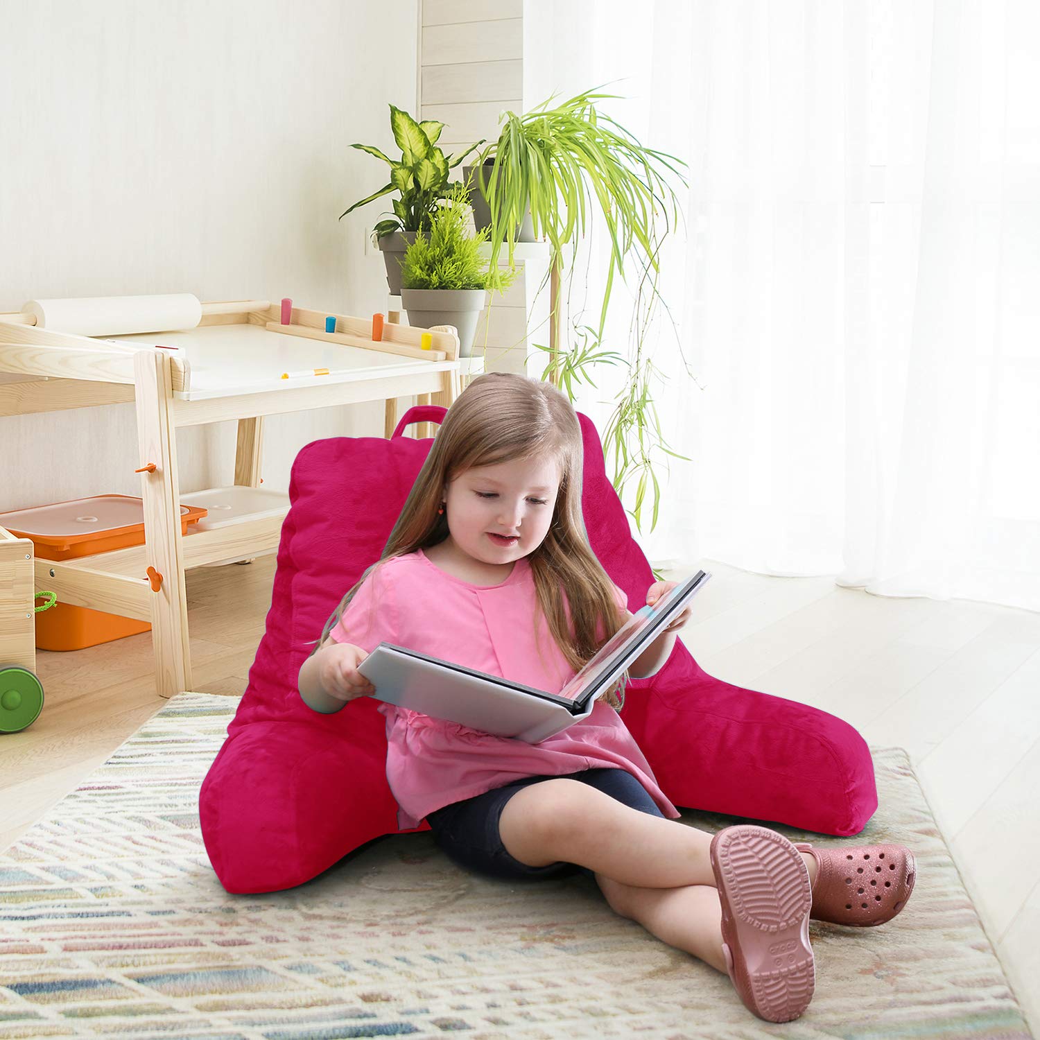 Nestl Reading Pillow with Shredded Memory Foam - Standard Bed Pillow for Back Support, Sitting in Bed, Reading & Relaxing - Hot Pink Chair Pillow with Pockets - Perfect for Bed Rest, Arm Support & Cozy Reading Sessions