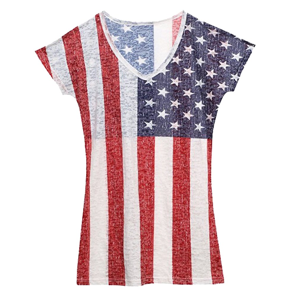 Calhoun USA Flag Burnout V-neck Shirt for Women - Beach Cover Up