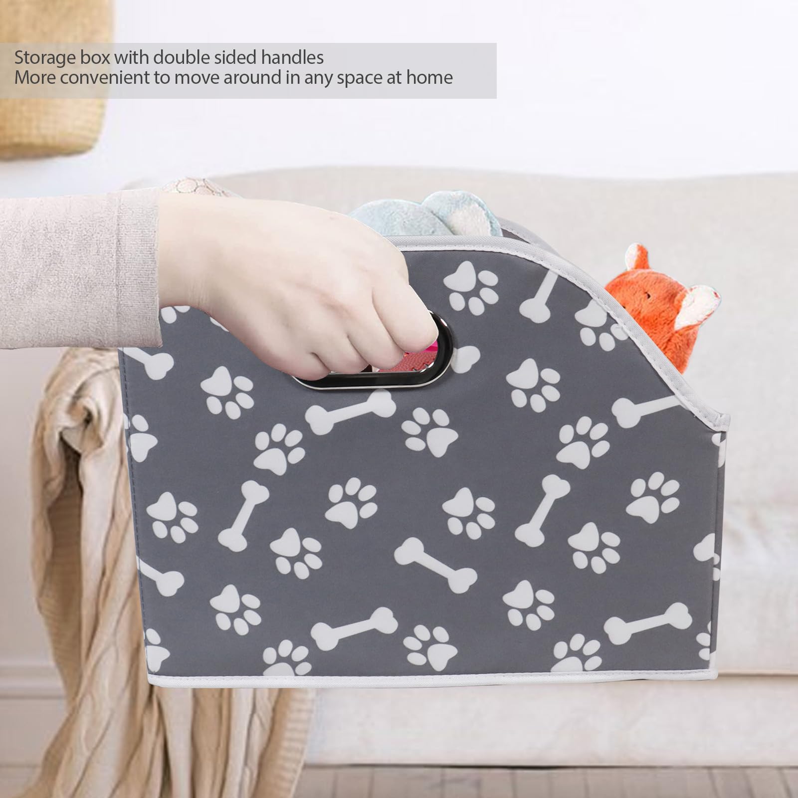 Foldable Dog Toy Storage Bin with Handle - Pet Toy Organizer Box for Blankets, Shelves & Closet - Bone Claw Design - Perfect for Home, Nursery & Playroom Organization