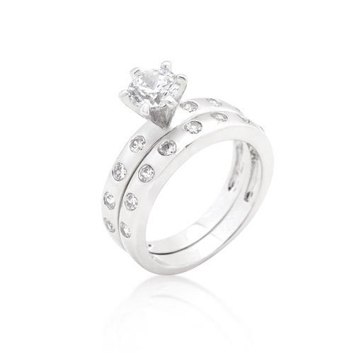 14K Gold Bezel Set Round Cut Diamond Bridal Wedding Ring Set for Engagement & Anniversary Gifts