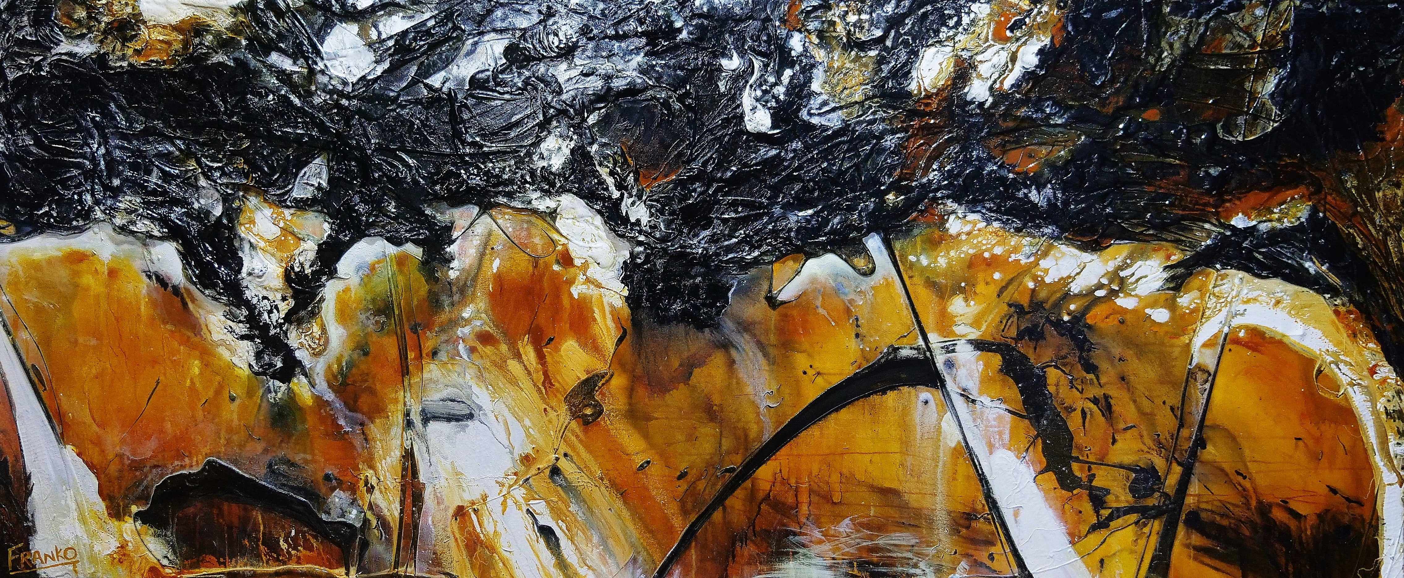 240cm x 120cm Black Sienna Textured Abstract Canvas Painting - Modern Wall Art for Living Room, Bedroom & Office Decor