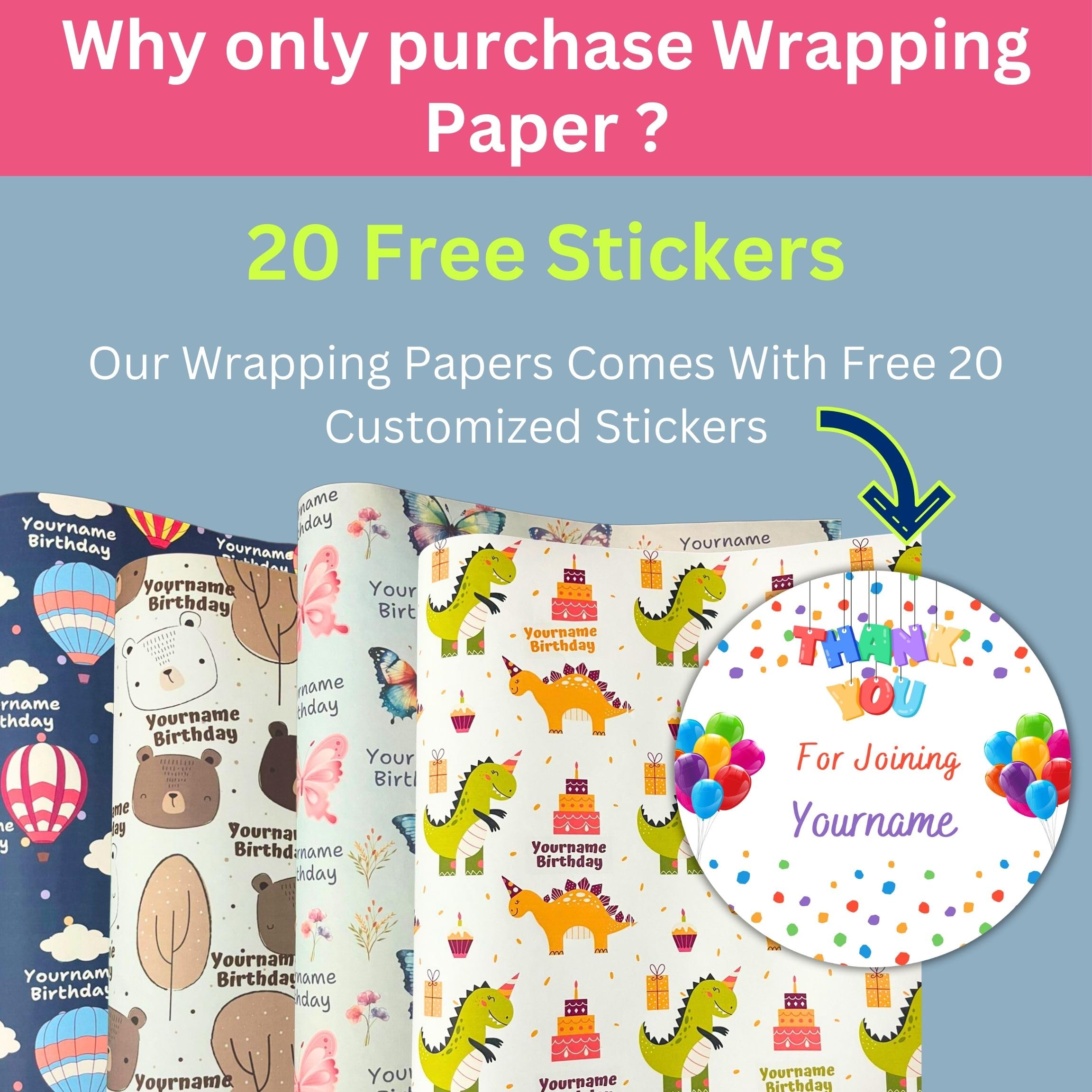 Yellow Nuts Birthday Gift Wrapping Paper Set - Cartoon Theme for Kids & Girls - Includes Thank You Stickers & Butterfly Design - Perfect for Birthday Parties, Baby Showers & Holiday Gifts
