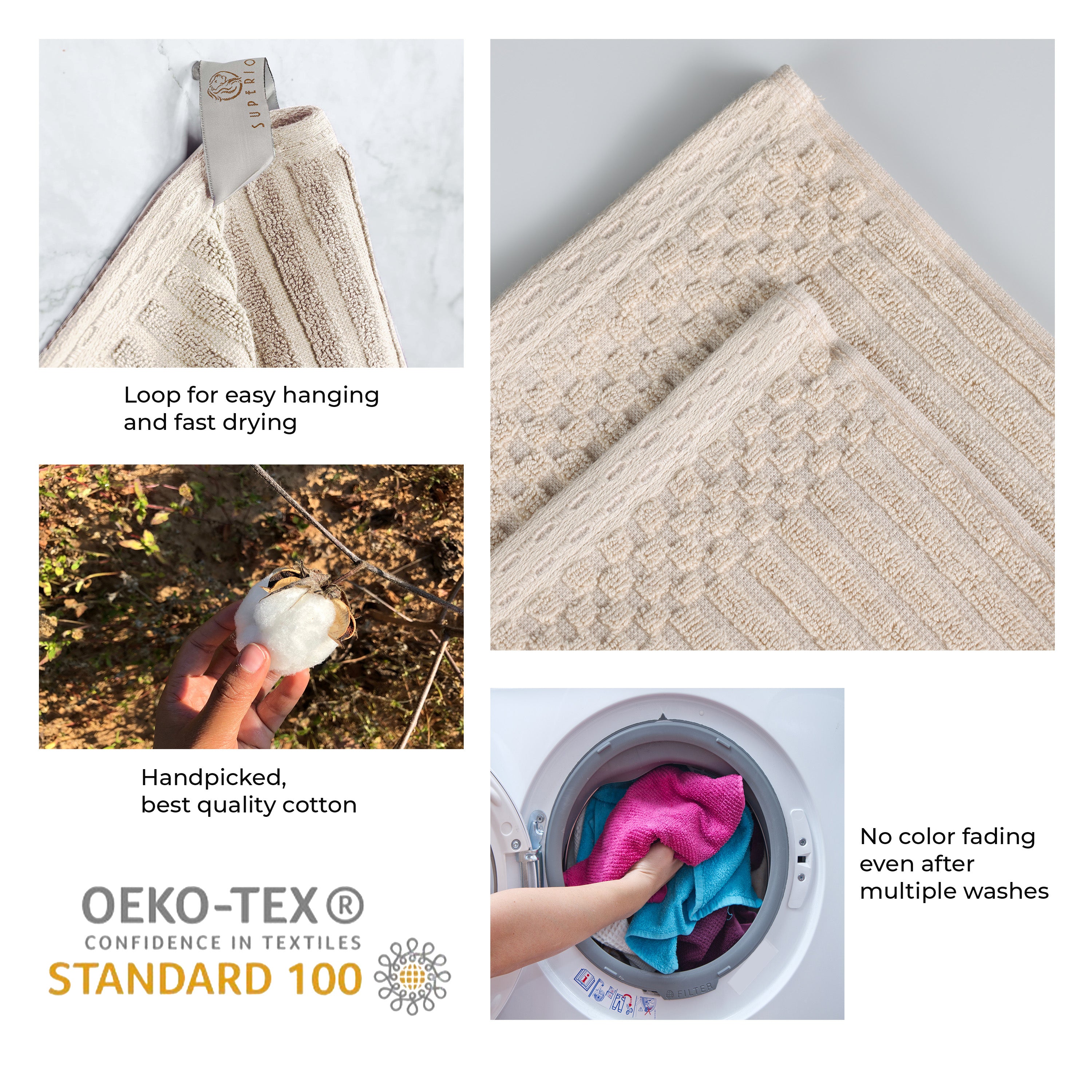 Premium Soho Ribbed Textured Cotton Hand Towels & Bath Sheets Set - Ultra Absorbent, Soft & Quick-Drying - Perfect for Bathroom, Spa, Gym & Guest Use