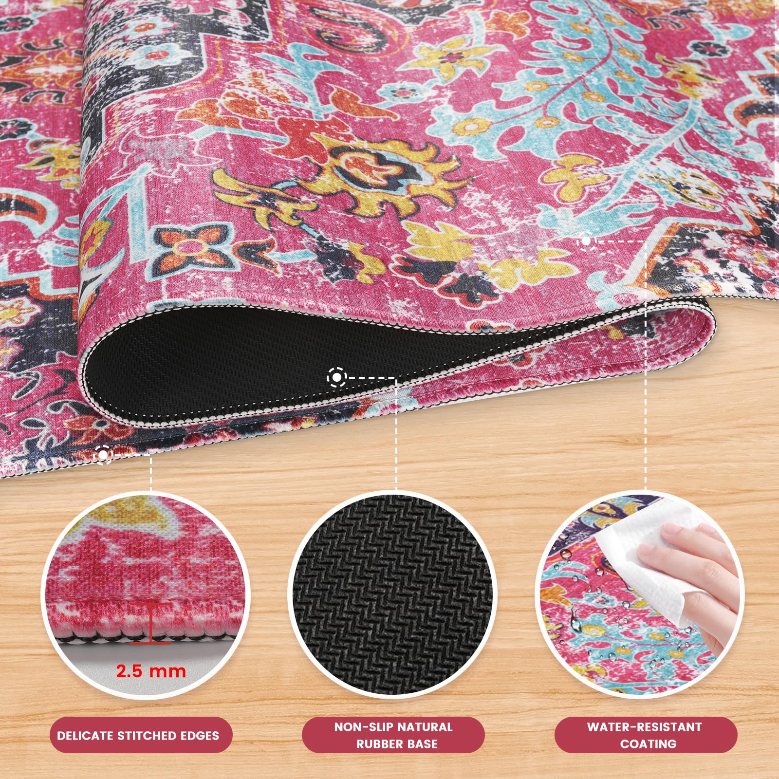 iLeadon Large Boho Desk Mouse Pad Mat - Smooth Lycra Surface, Non-Slip Rubber Base, Stitched Edges - Perfect for Office & Home Workspace (Boho Floral Design) | Computer Desk Cover, Keyboard Mat for Comfortable Typing & Mouse Movement