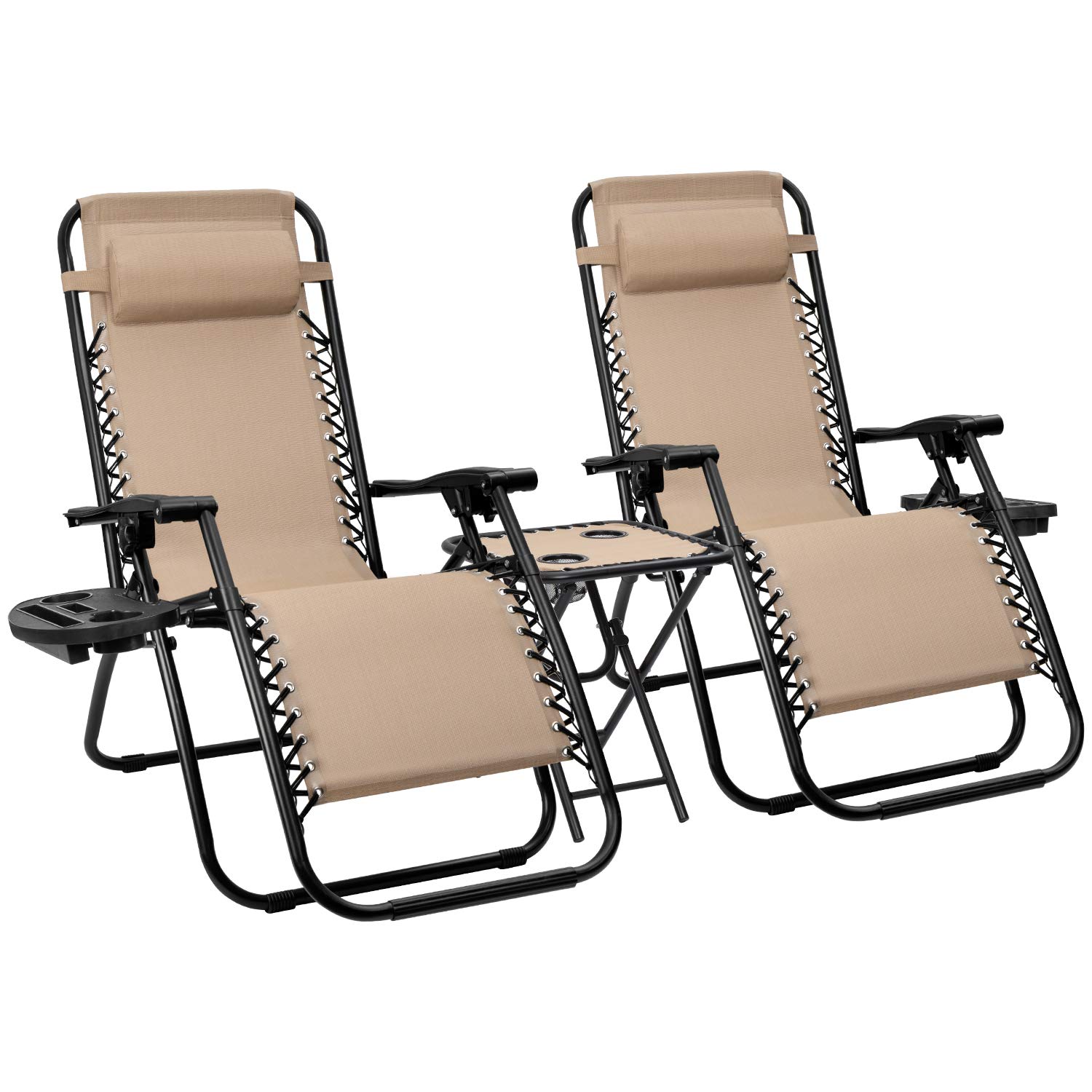 Devoko Zero Gravity Chair - Adjustable Outdoor Recliner with Side Table & Pillow, Light Beige - Perfect for Poolside Lounging, Backyard Relaxation & Patio Furniture Sets
