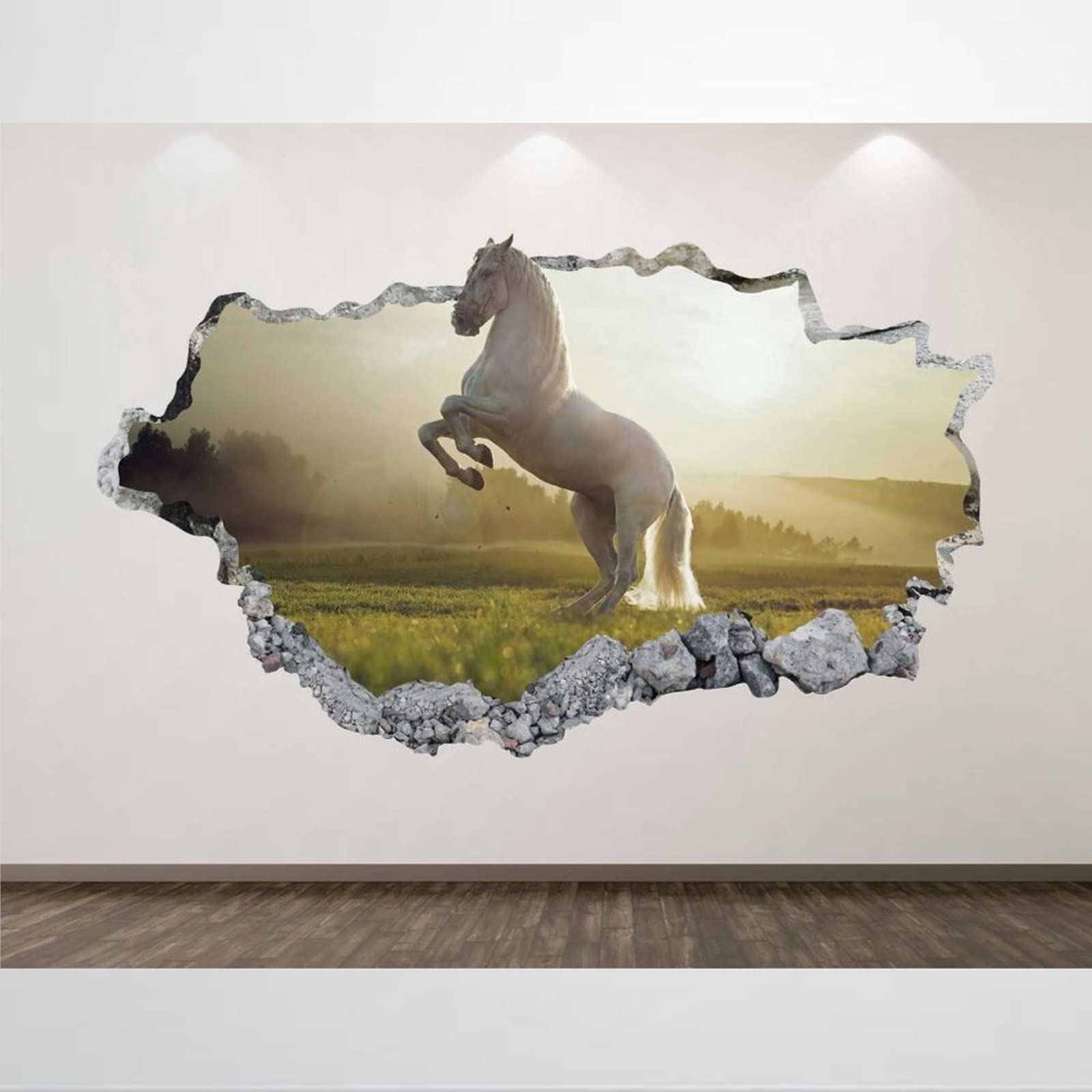 White Horse Wall Decal - 3D Wild Animal Smashed Wall Art Sticker | Removable Vinyl Decals for Kids Room, Nursery, Bedroom, Living Room, Playroom & Office Decor | Perfect for Farmhouse, Western & Animal Theme Home Decor (32