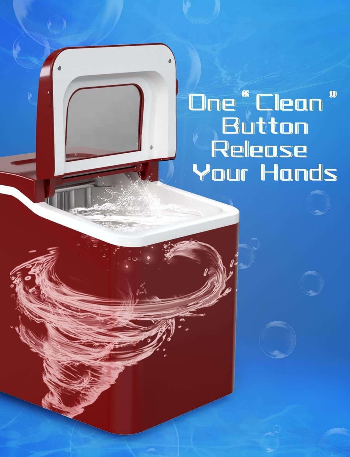 ARLIME Portable Countertop Ice Maker Machine - 26LBS/24H, Makes Ice in 8 Minutes - Includes Scoop & Basket - Perfect for Home, Office, Parties, Bars, Camping & Outdoor Events (Red)