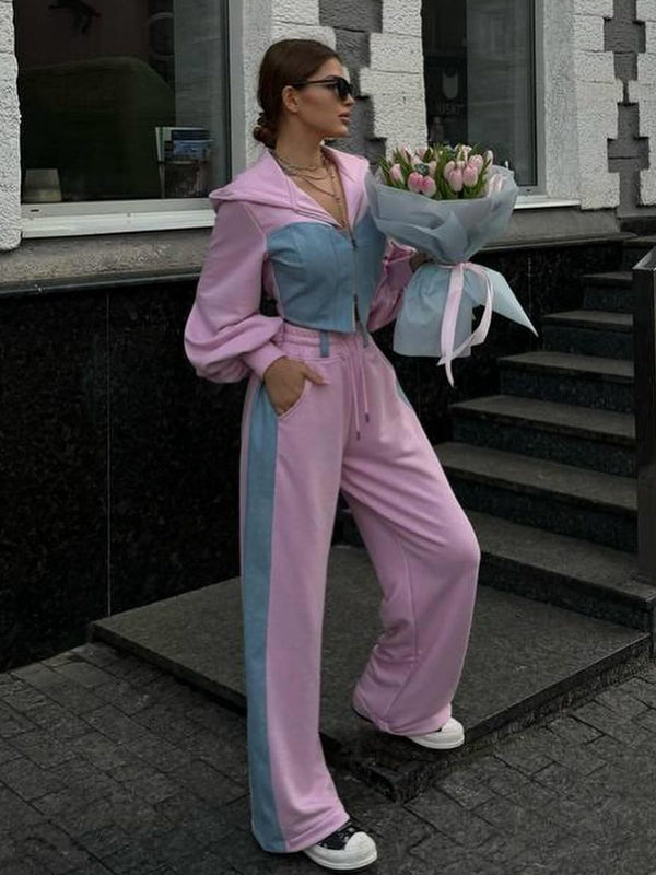 ZASUWA Women's Sexy Contrast Color Pocket Casual Tracksuit Set - Comfortable Lounge Wear for Gym, Running, Travel & Everyday Outfits