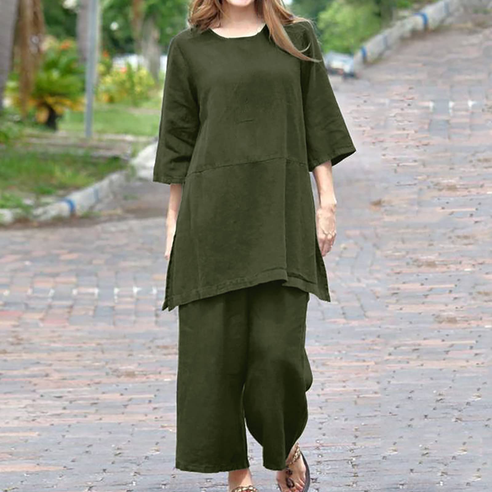 Oelaio Women's 2-Piece Lounge Set - Soft Cotton Casual Pajama & Pants Outfit - Plus Size Matching Sleepwear for Fall - Perfect for Home Relaxation & Comfortable Nightwear