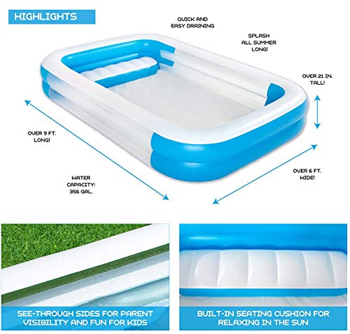 Bestway H2OGO! Inflatable Family Swimming Pool with Clear Windows - Large Outdoor Inflatable Pool for Kids & Adults, Perfect for Backyard, Garden, and Summer Parties