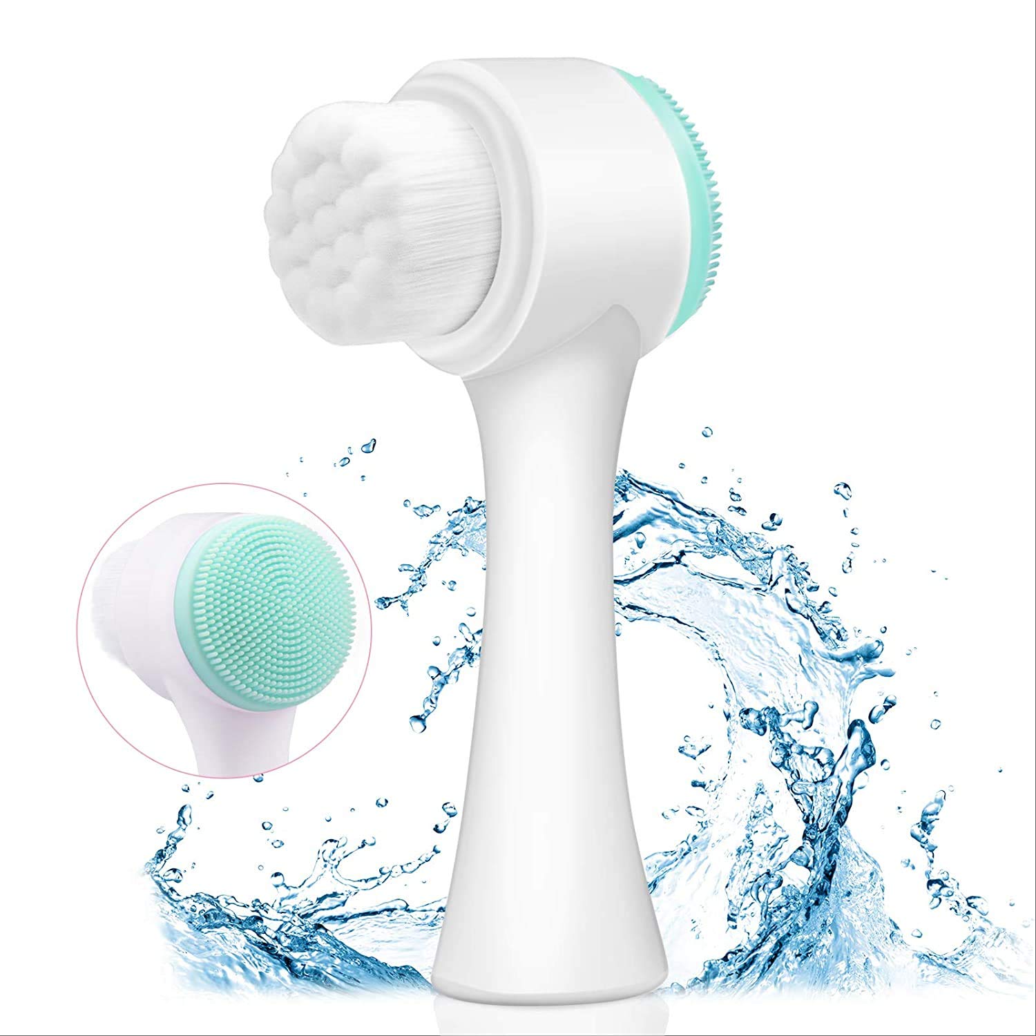 TREXEE 2 in 1 Facial Cleansing Brush - 3D Double-Sided Silicone & Soft Bristles for Deep Cleansing, Exfoliating, Makeup Removal & Acne Care (White) | Perfect for Daily Skincare & Spa-Like Facial Massage at Home