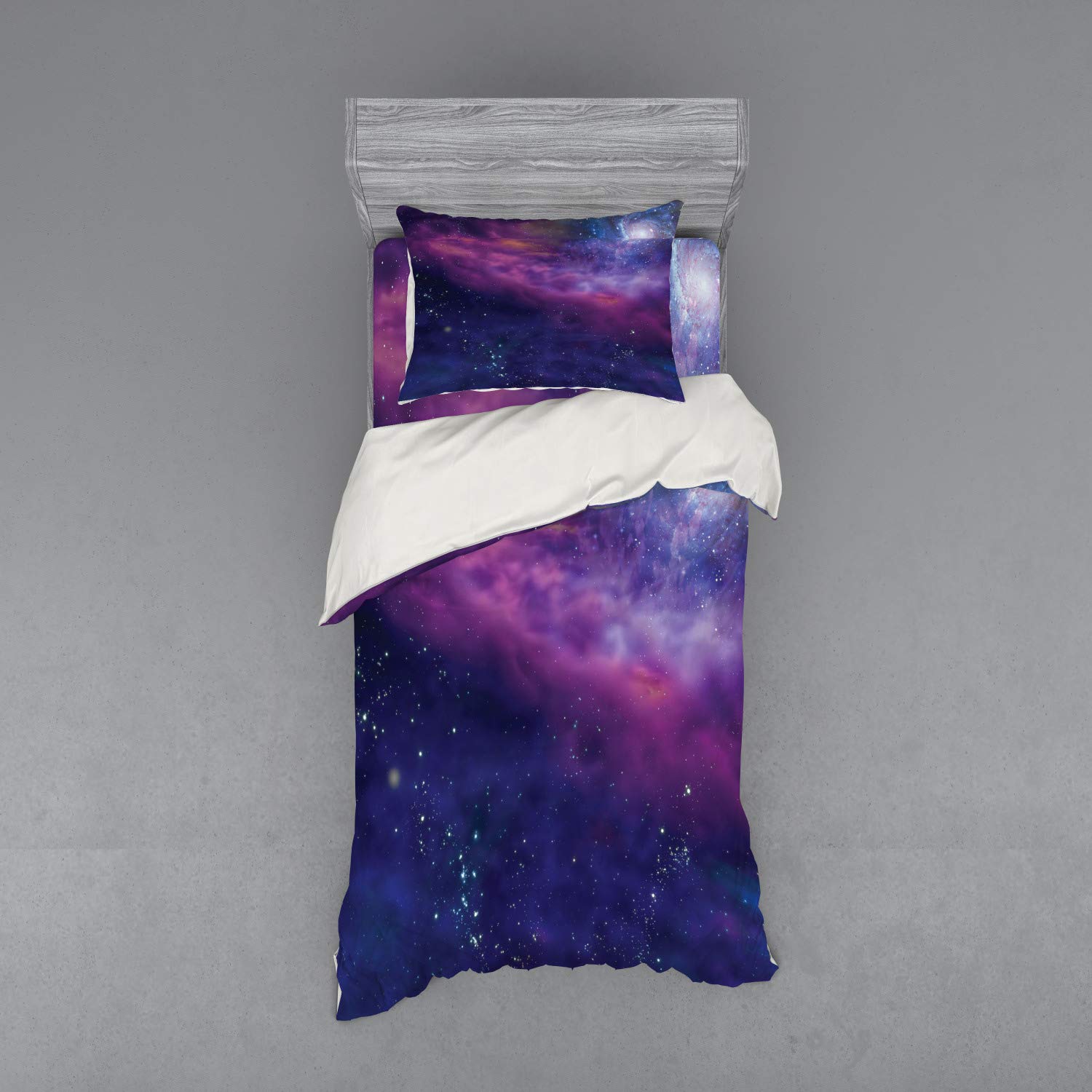 Ambesonne Outer Space Duvet Cover Set - Galaxy Themed Twin XL Bedding with Star Clusters & Solar System Design, 3-Piece Set Includes Sham & Fitted Sheet in Purple Blue - Perfect for Astronomy Lovers' Bedrooms, Kids' Space Themed Rooms & Sci-Fi Decor